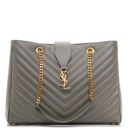 Saint Laurent Grain De Poudre Matelasse Chevron Monogram Shopping Bag Fog 1 of 7