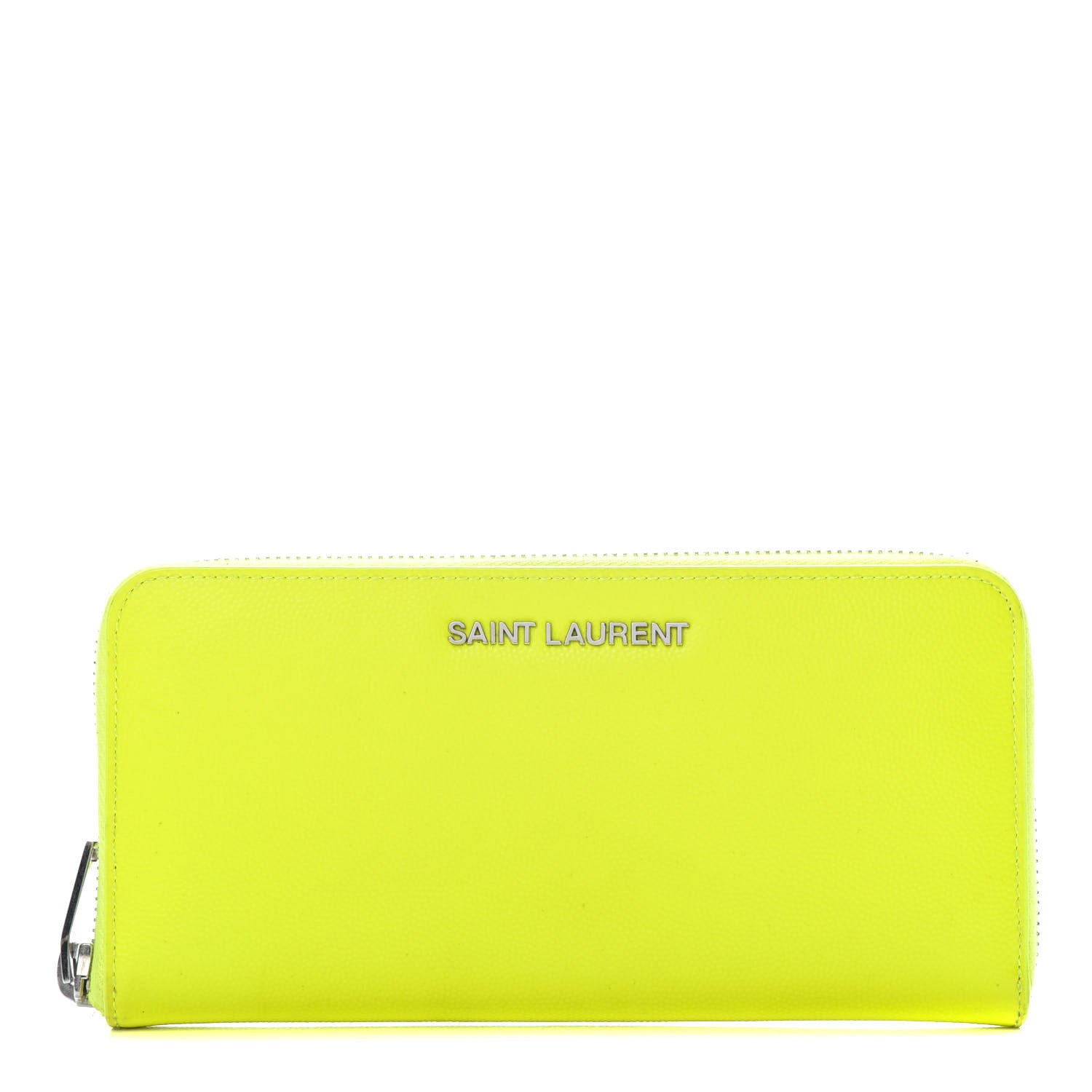 Saint Laurent Grain De Poudre Classic Zip Around Wallet Neon Yellow 1 of 9