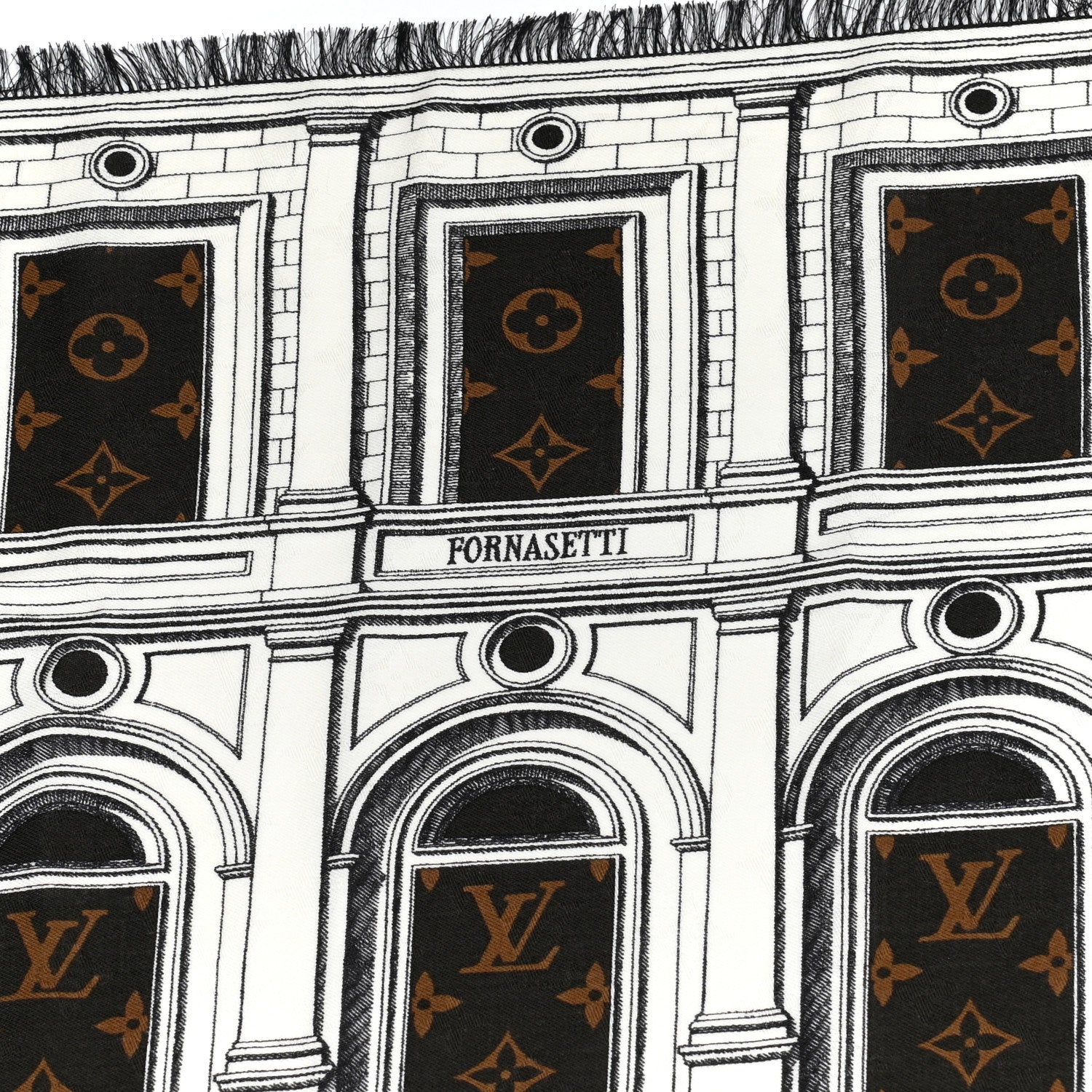 Louis Vuitton X FORNASETTI Wool Silk Architettura Shawl Brown 2 of 5