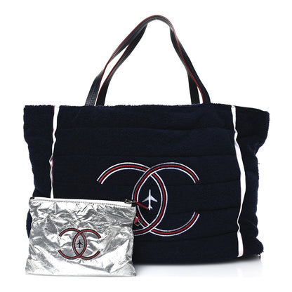Chanel Nylon Terry Cloth Reversible Chanel Airlines Tote Silver Navy 3 of 22