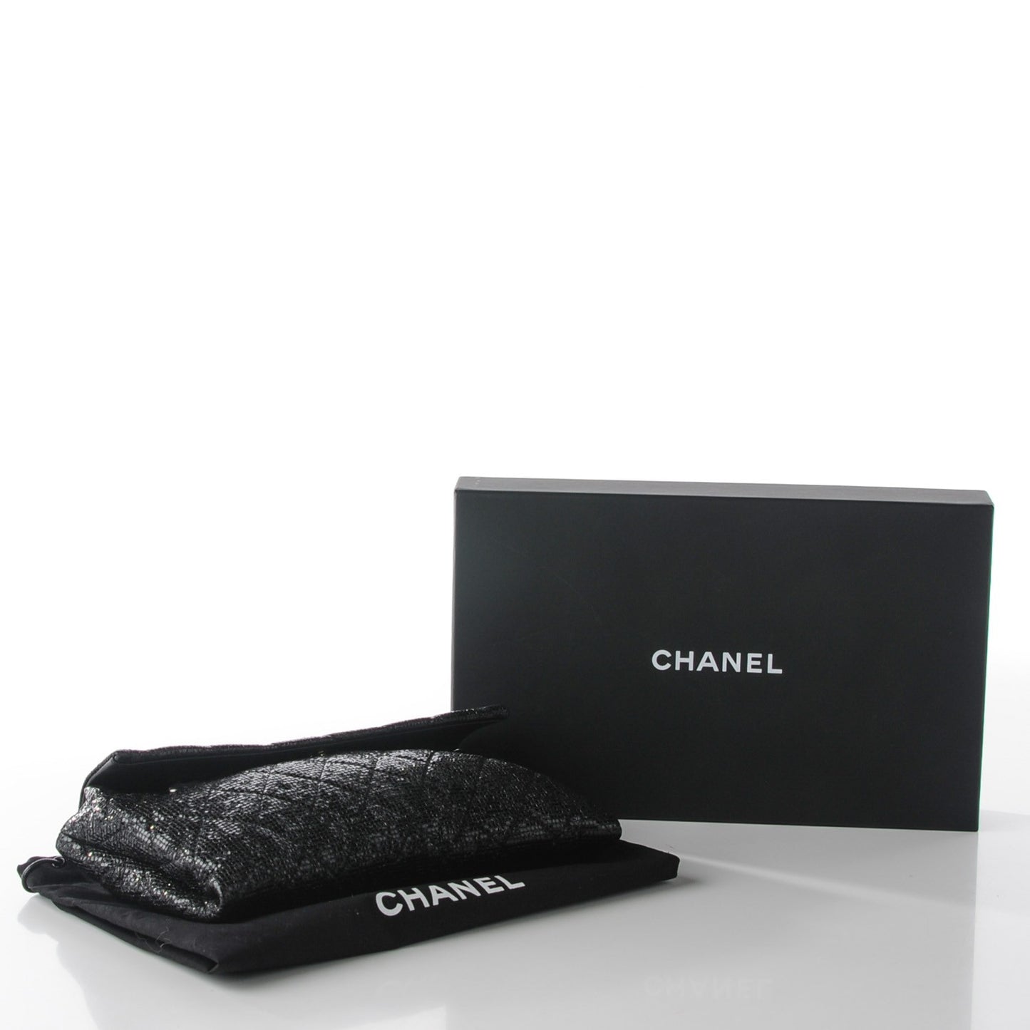 Vinyl Quilted Clutch with Chain Black