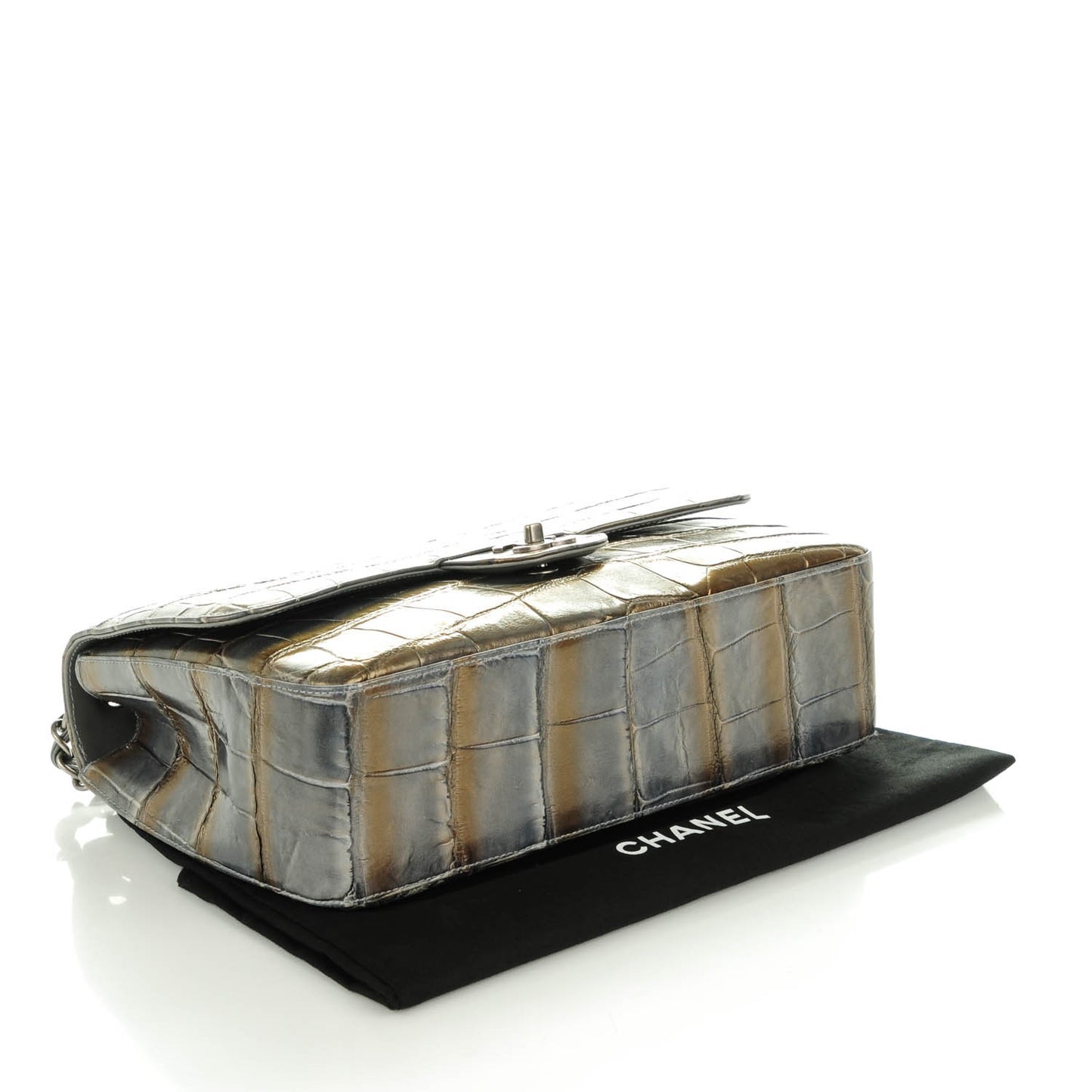 Metallic Alligator Jumbo Single Flap Grey