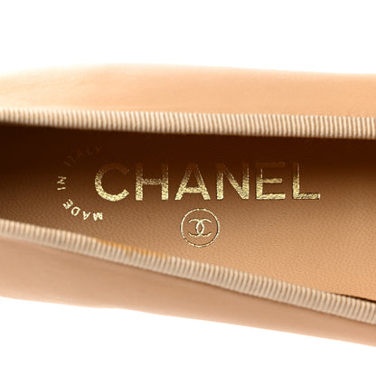 Chanel Lambskin Cap Toe CC Ballerina Flats 36.5 Beige Black 6 of 9