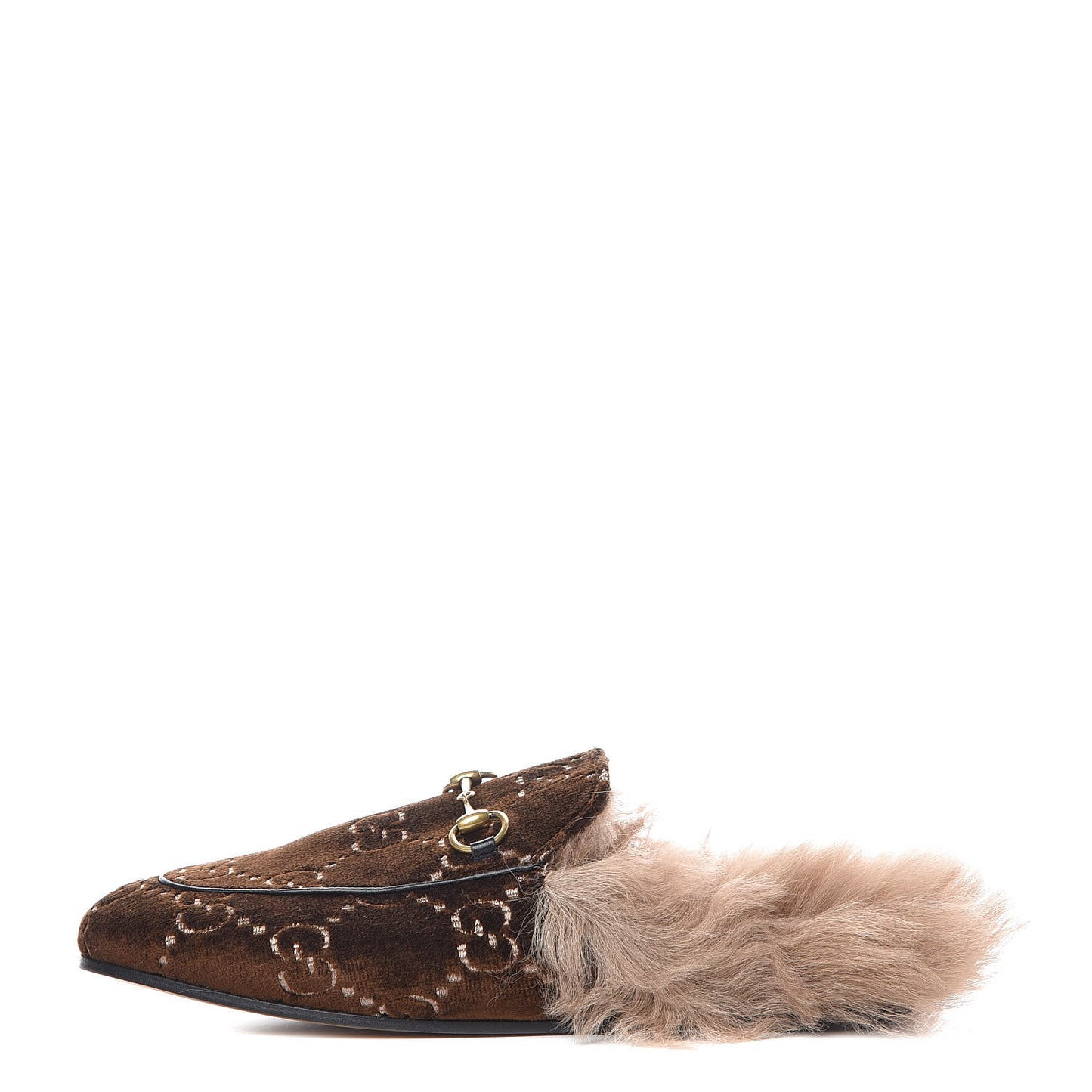 Velvet GG Monogram Fur Womens Princetown Slippers 39 Brown Black Natural