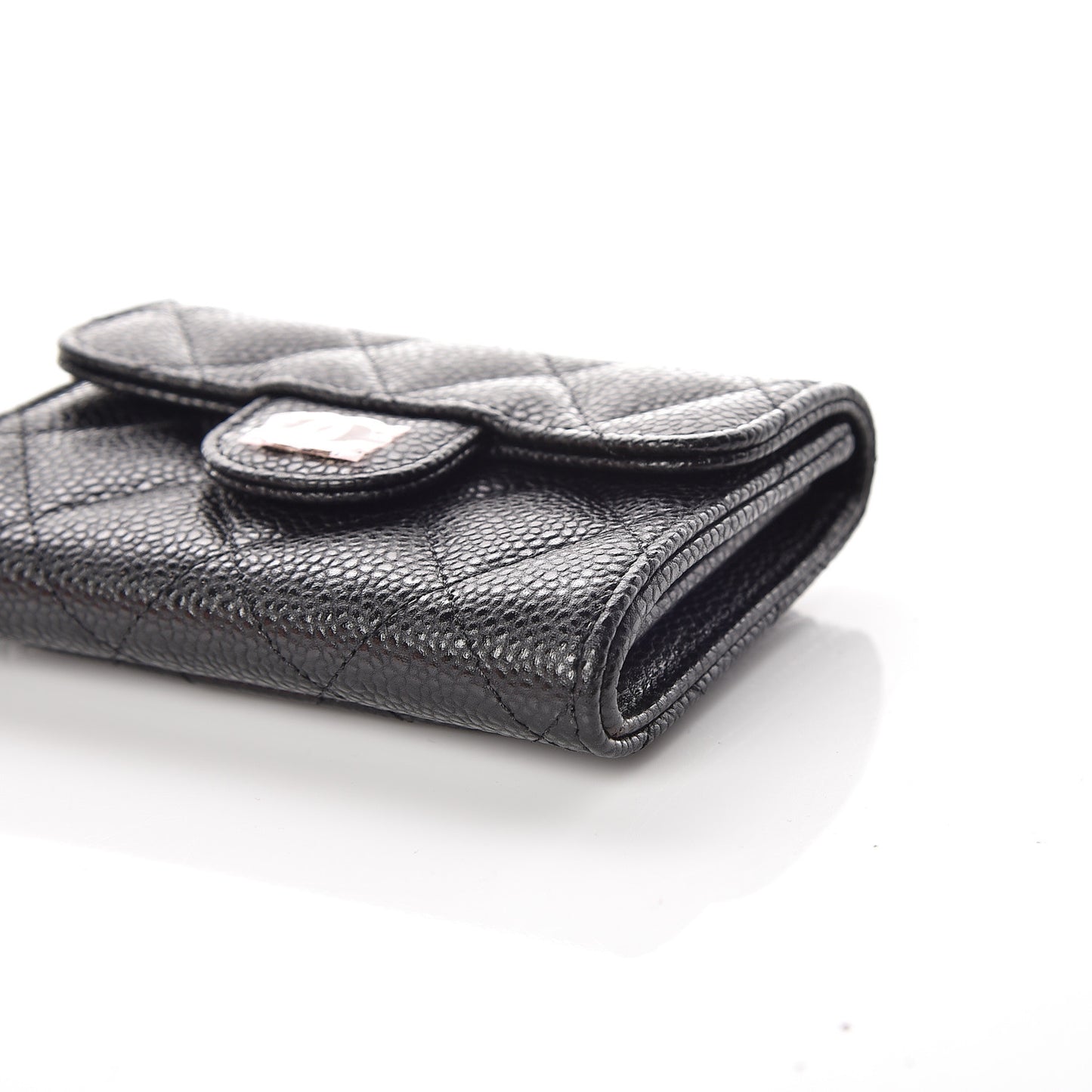Caviar Quilted Flap Card Holder Wallet Black