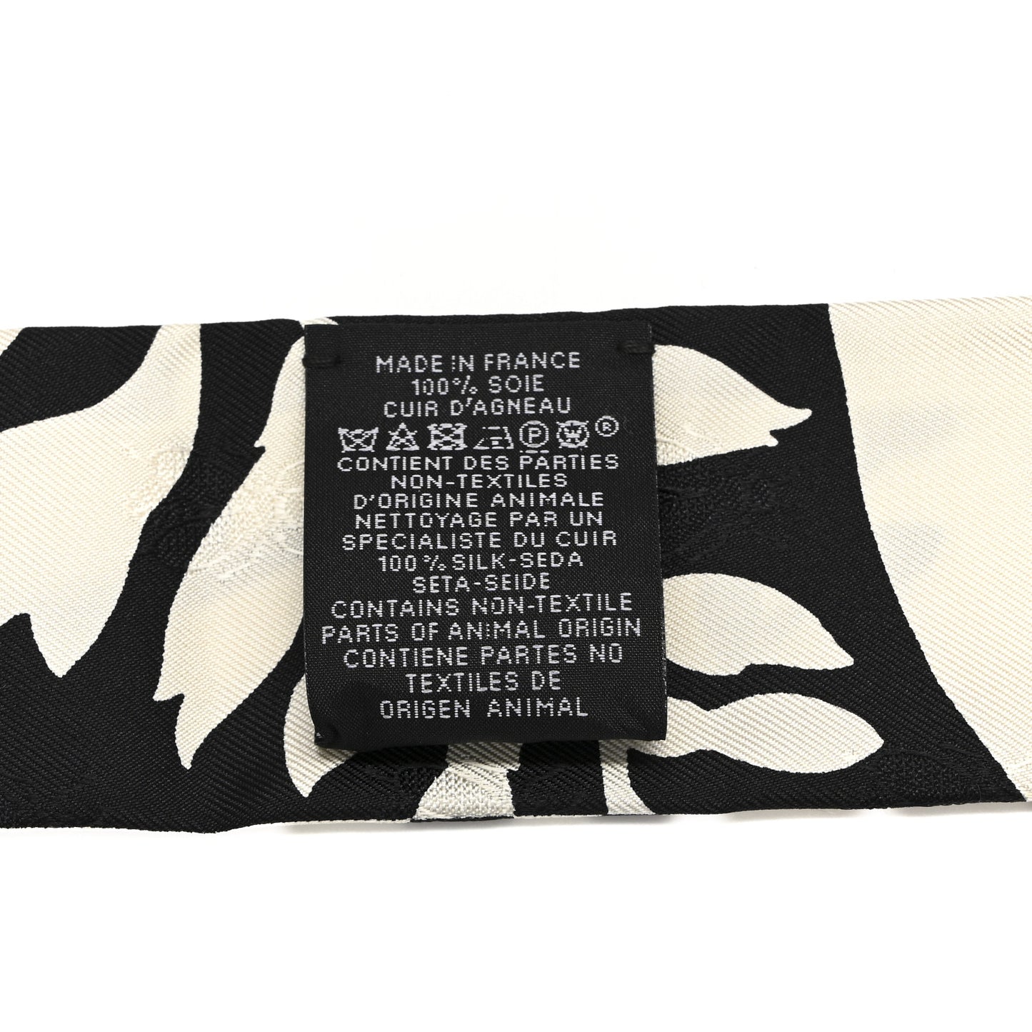 Silk Calfskin Bouquet Final Fringed Twilly Creme Black