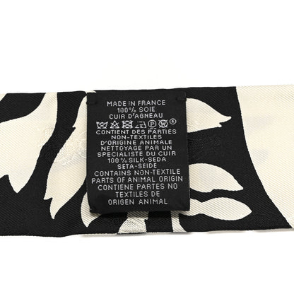 Hermes Silk Calfskin Bouquet Final Fringed Twilly Creme Black 3 of 4