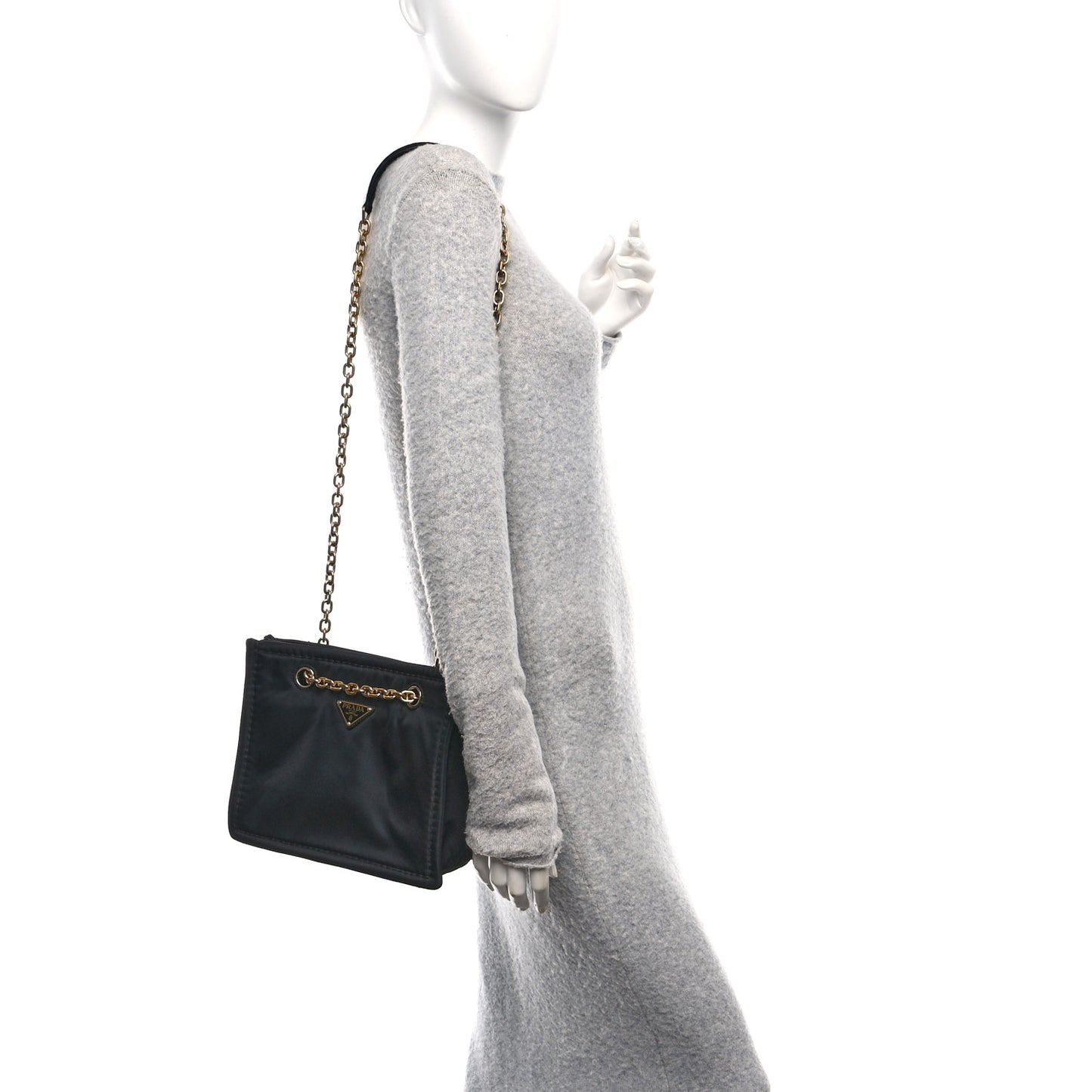 Tessuto Nylon Chain Shoulder Bag Black