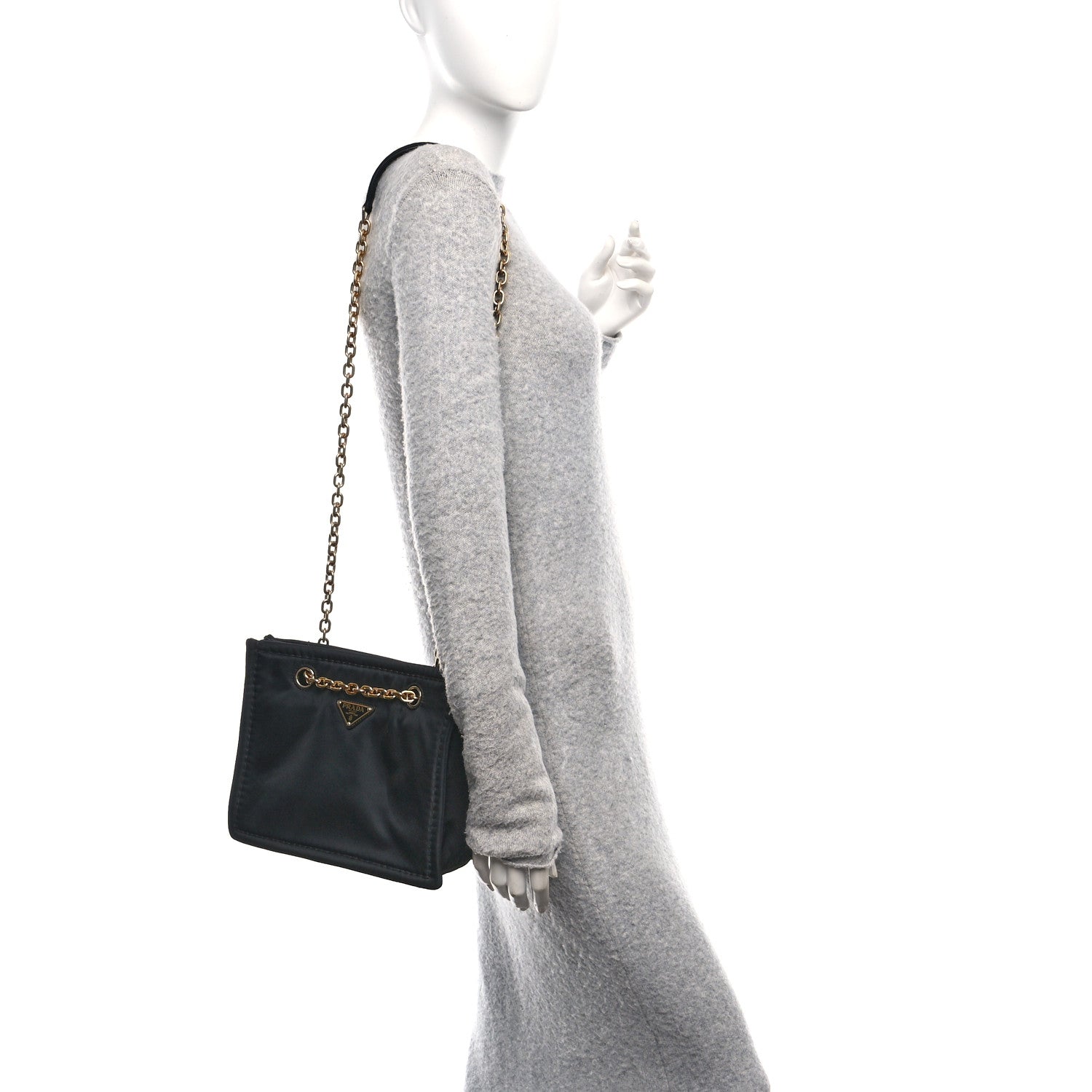 Prada Tessuto Nylon Chain Shoulder Bag Black 2 of 10