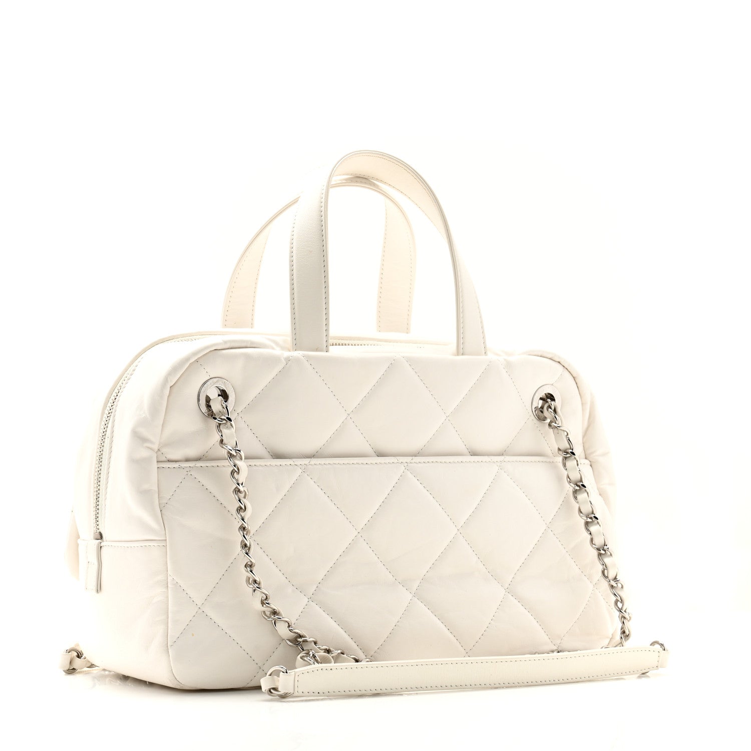 Chanel Aged Calfskin Quilted Small Express Bowling Bag White 3 of 11