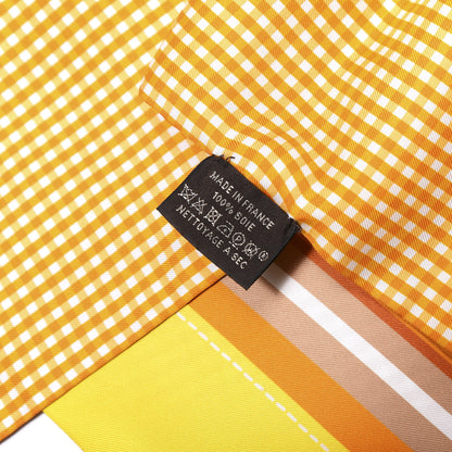 Hermes Silk Bouclerie Moderne Vichy Maxi Twilly Jaune Vif Potiron Miel 4 of 4