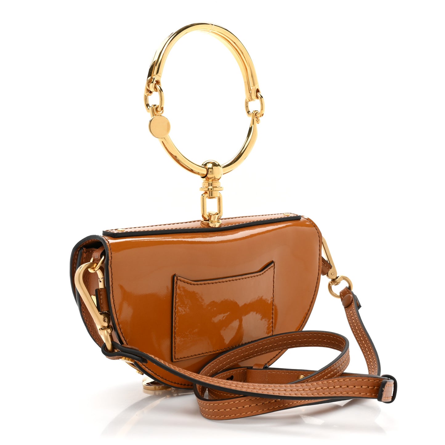 Spazzolato Sfumato Lambskin Calfskin Small Nile Bracelet Minaudiere Bag Caramel