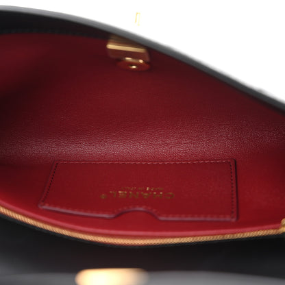 Chanel Lambskin Chevron Quilted Top Handle Envelope Clutch Black 5 of 11