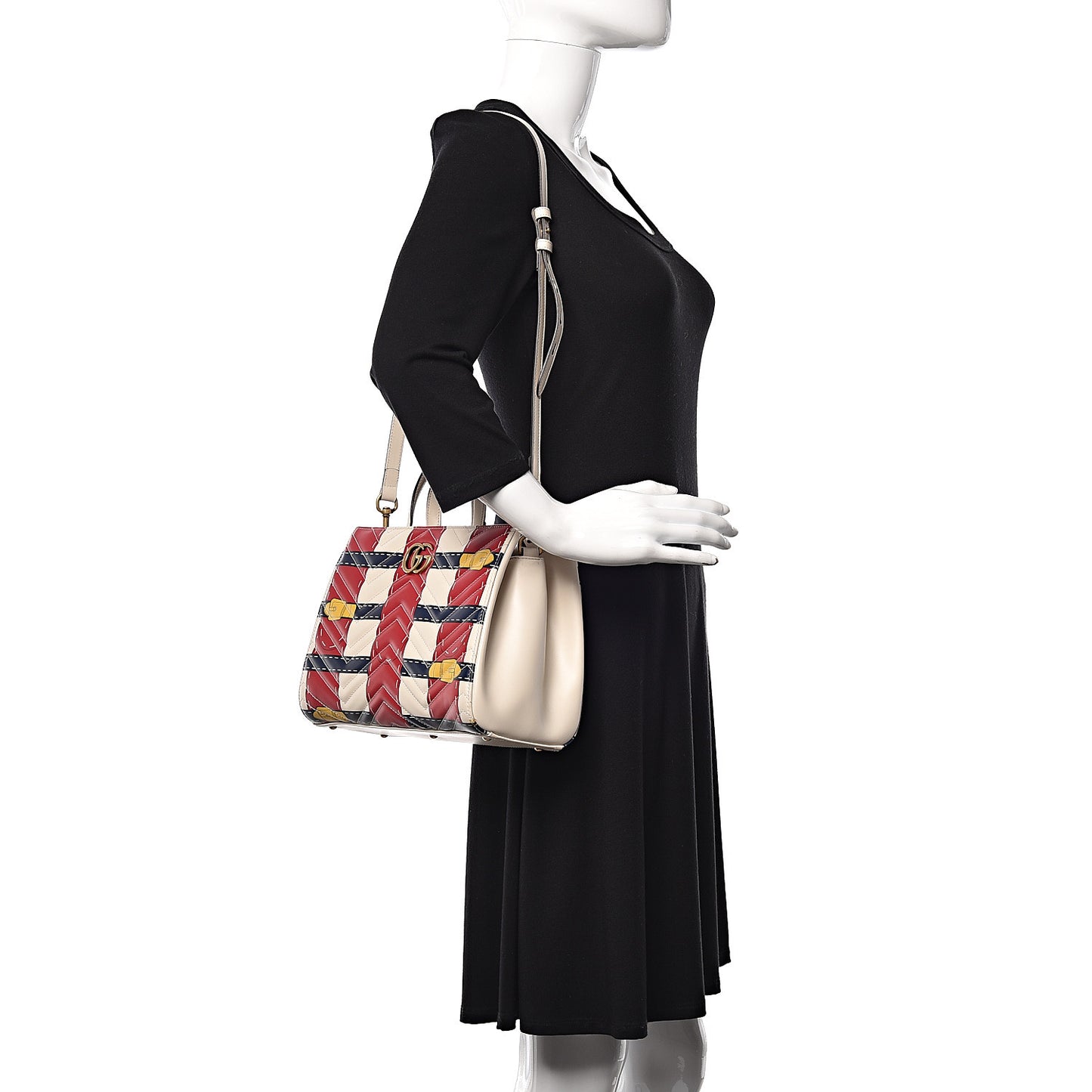 Calfskin Matelasse Trompe L'Oeil Print Small GG Marmont Tote Off White