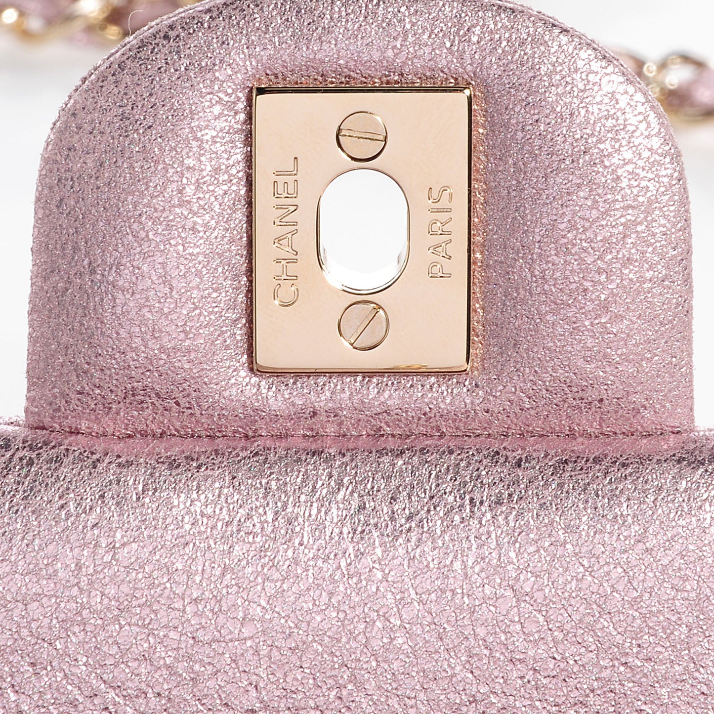 Metallic Goatskin Quilted Mini Flap Pink