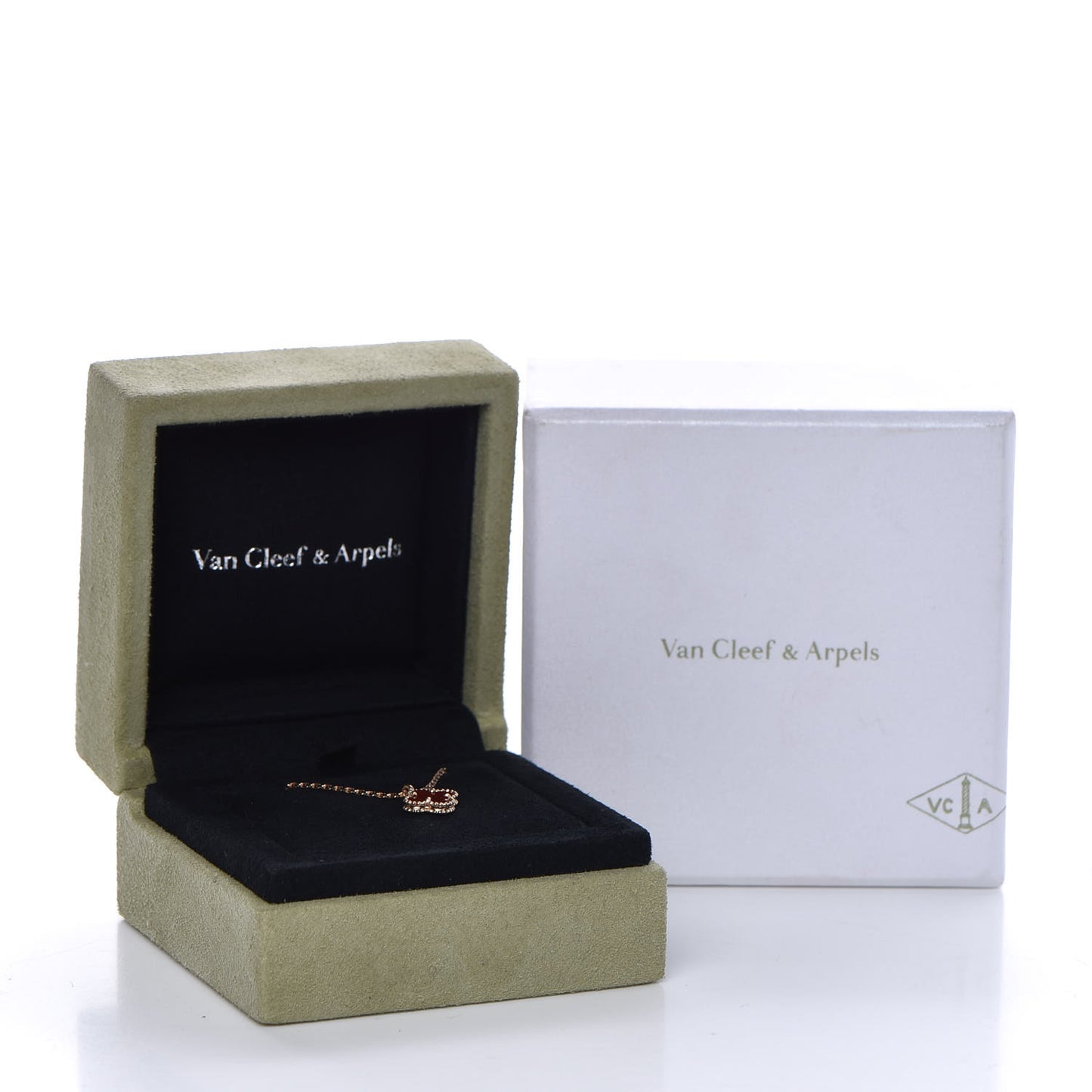 18K Rose Gold Carnelian Sweet Alhambra Pendant Necklace
