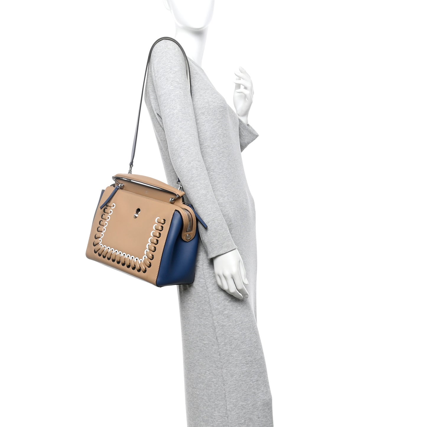 Vitello Baltico Dolce Shiny Nappa Lace Up DotCom Satchel Cuoio Ceruleo