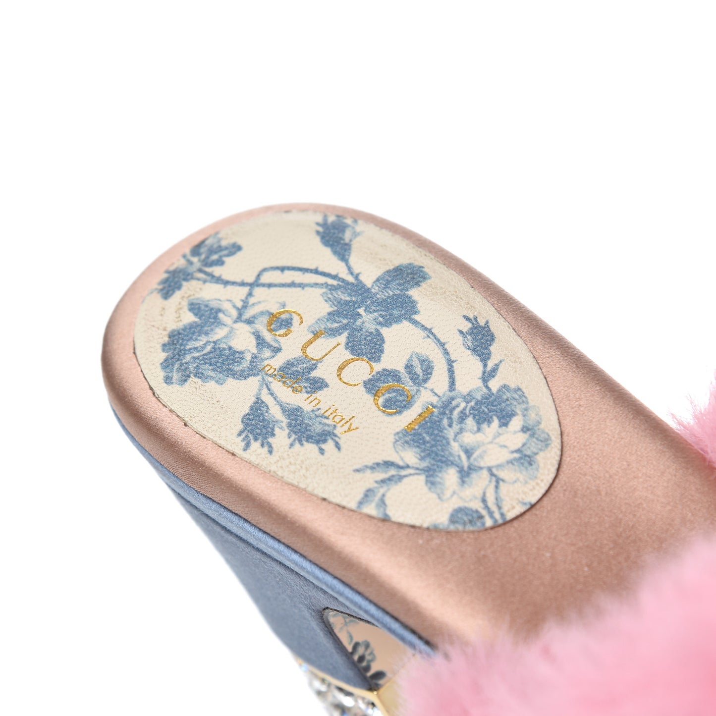 Faux Fur Silk Satin Crystal Candy Mules 38 Rosa Carta Zucchero