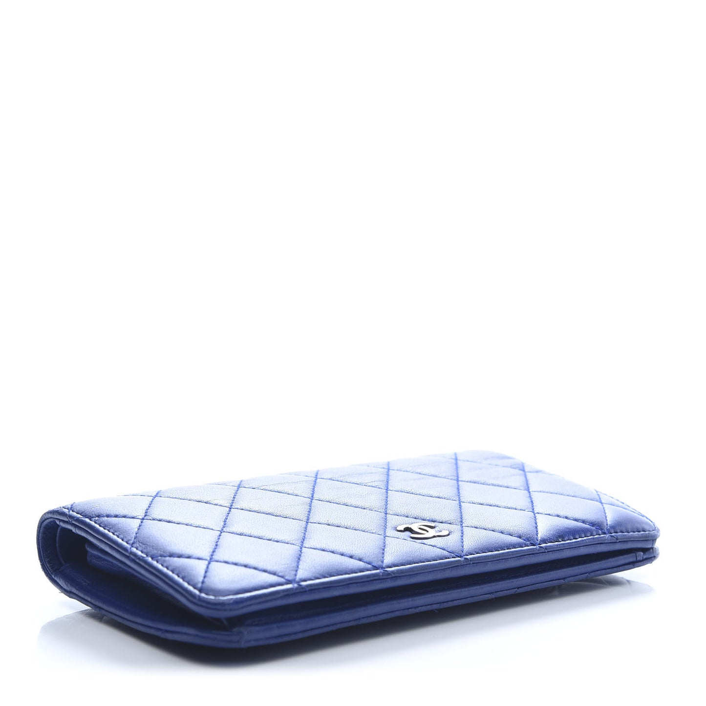 Lambskin Quilted Yen Wallet Blue