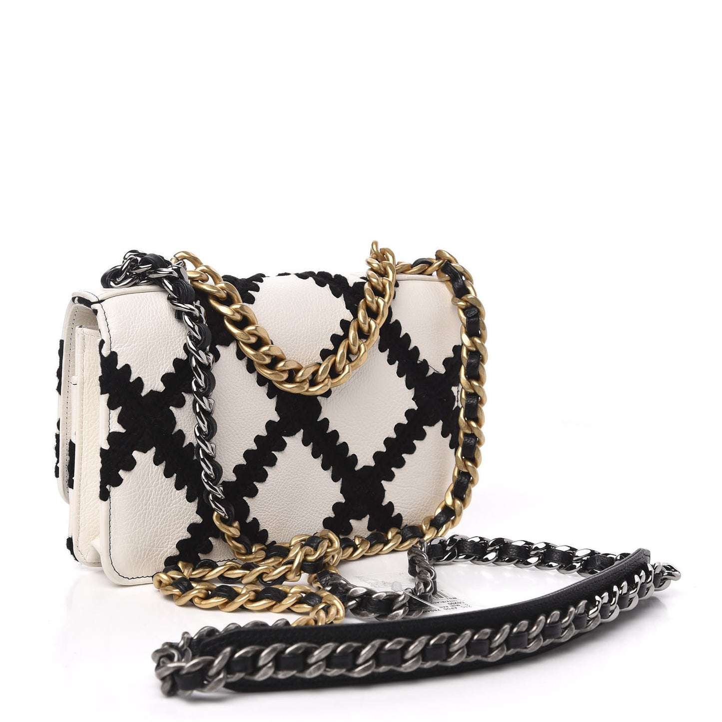 Calfskin Crochet 19 Wallet On Chain WOC White Black