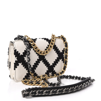 Chanel Calfskin Crochet 19 Wallet On Chain WOC White Black 3 of 12