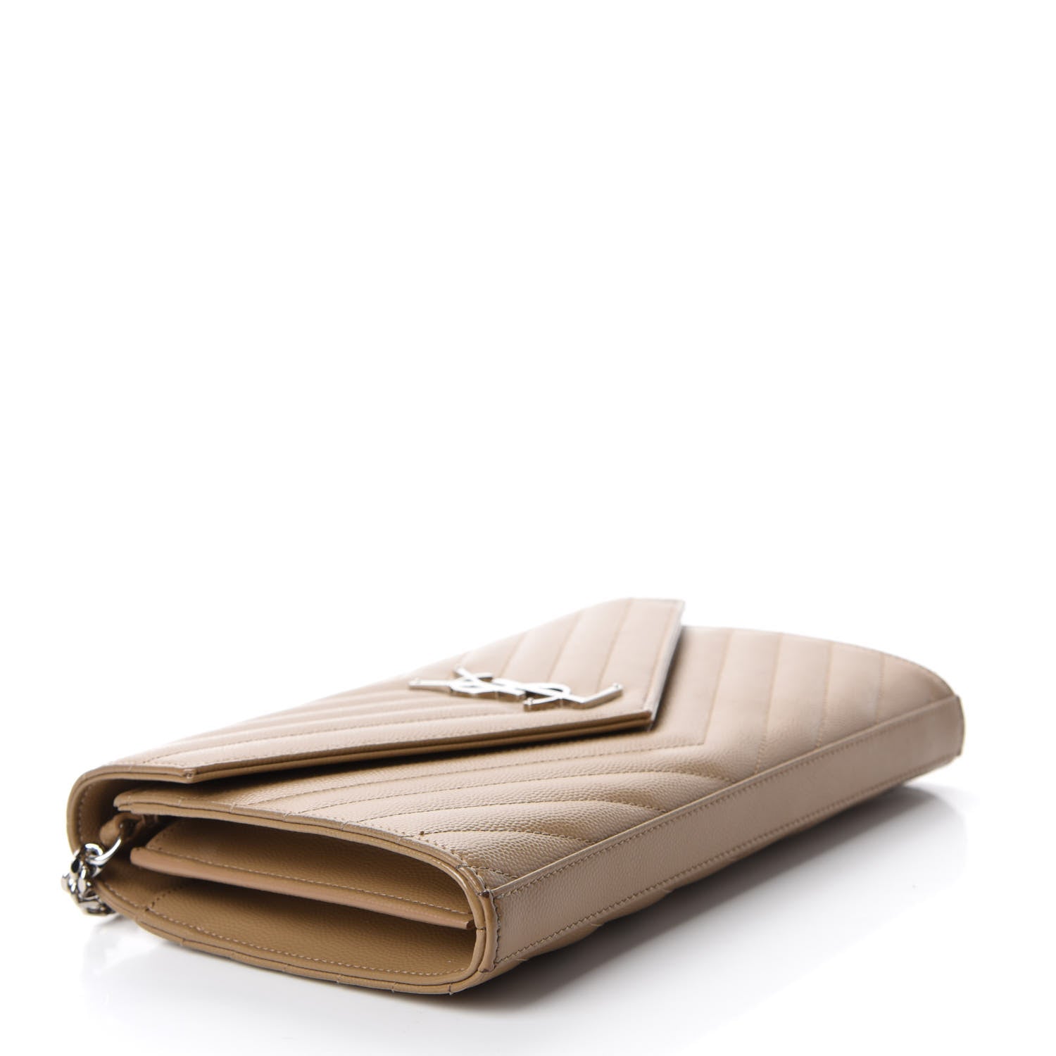 Saint Laurent Grain De Poudre Matelasse Chevron Monogram Chain Wallet Deep Beige 4 of 12