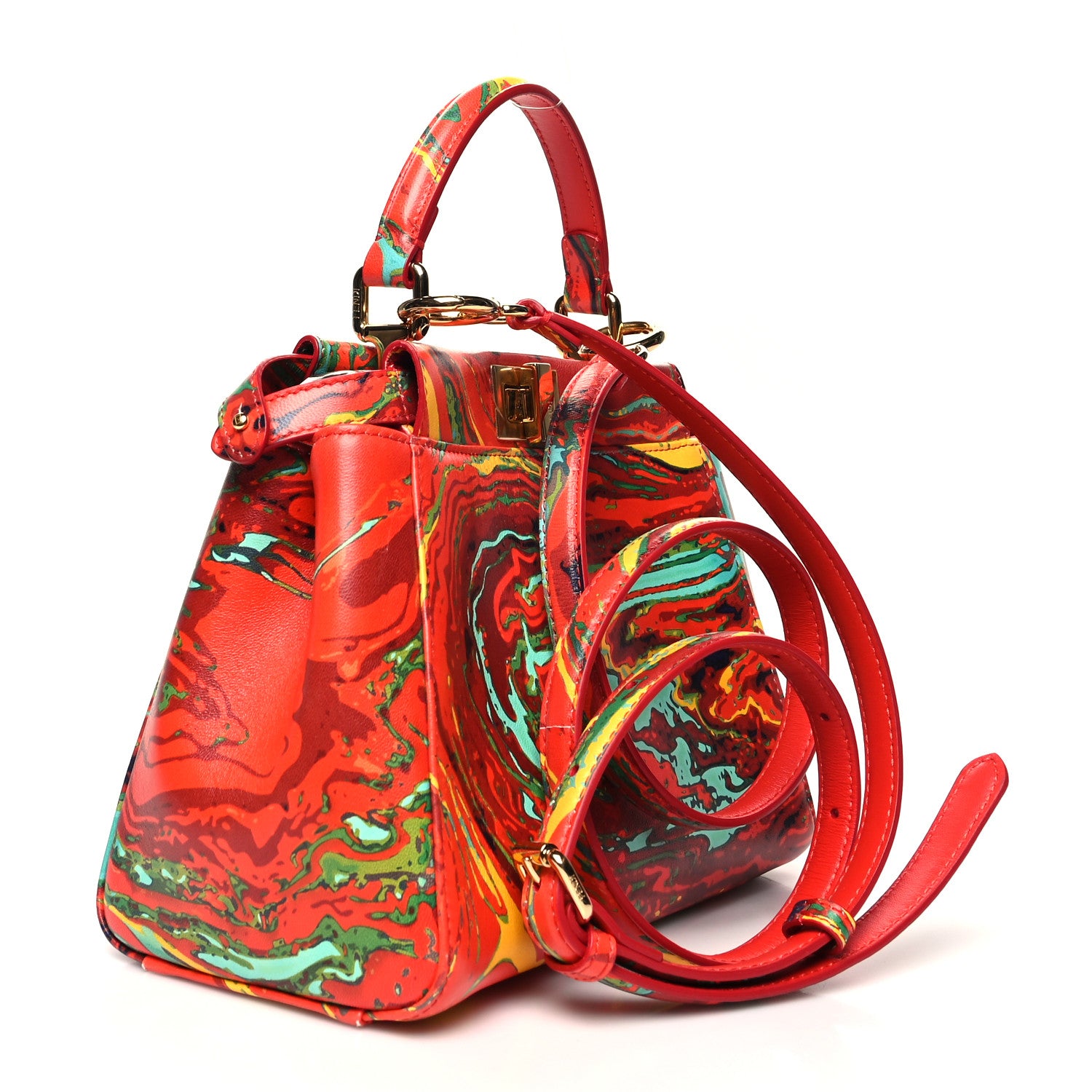 Fendi Nappa Marble Mini Peekaboo Iconic Satchel Rosso Multicolor 3 of 12