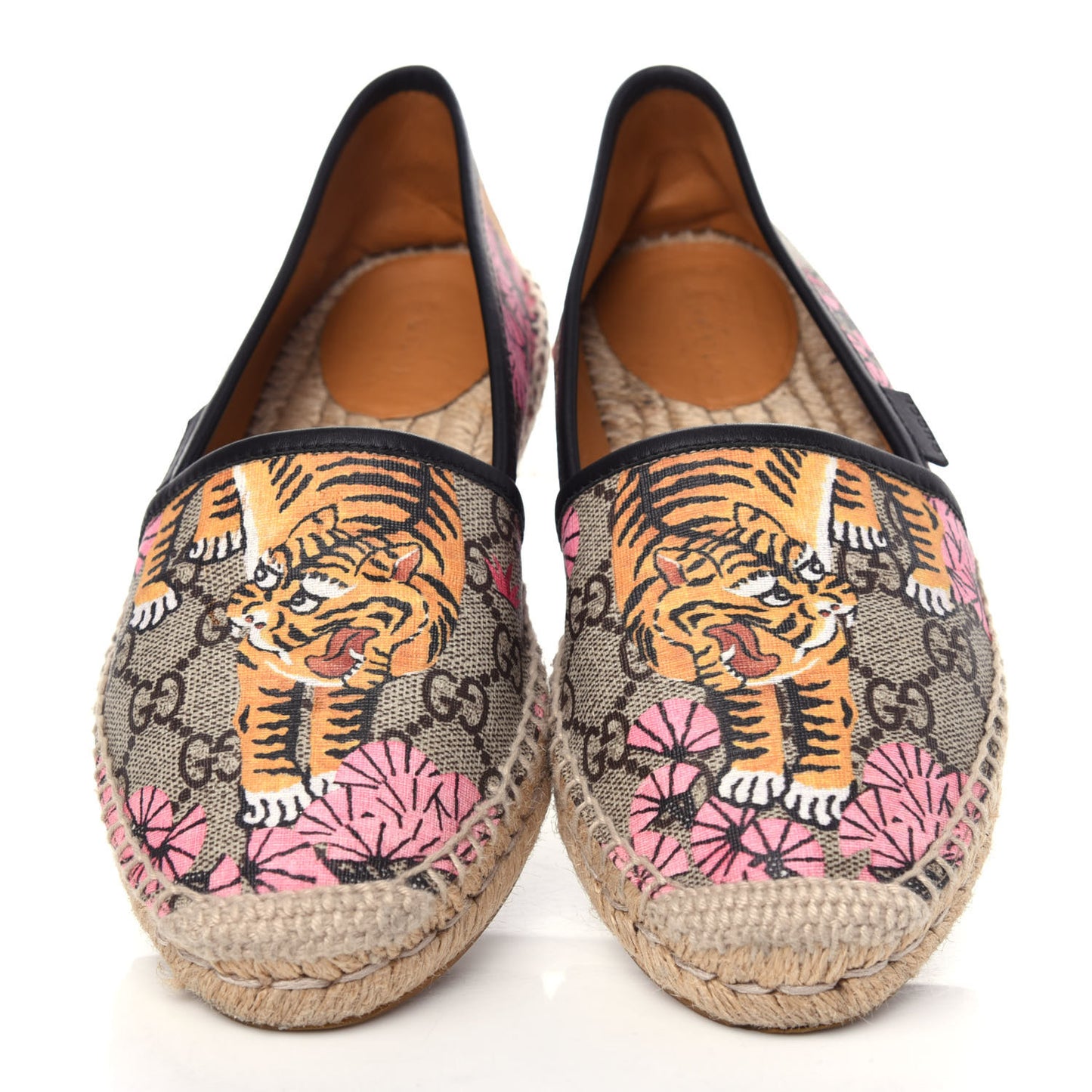 GG Supreme Monogram Bengal Espadrilles 36.5 Beige Crop Pink