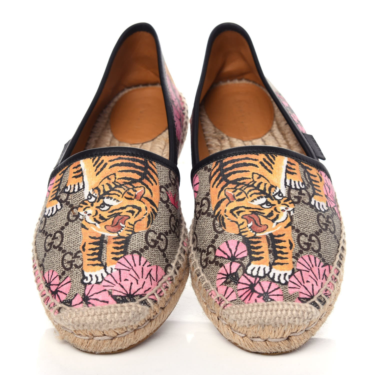 Gucci GG Supreme Monogram Bengal Espadrilles 36.5 Beige Crop Pink 4 of 11