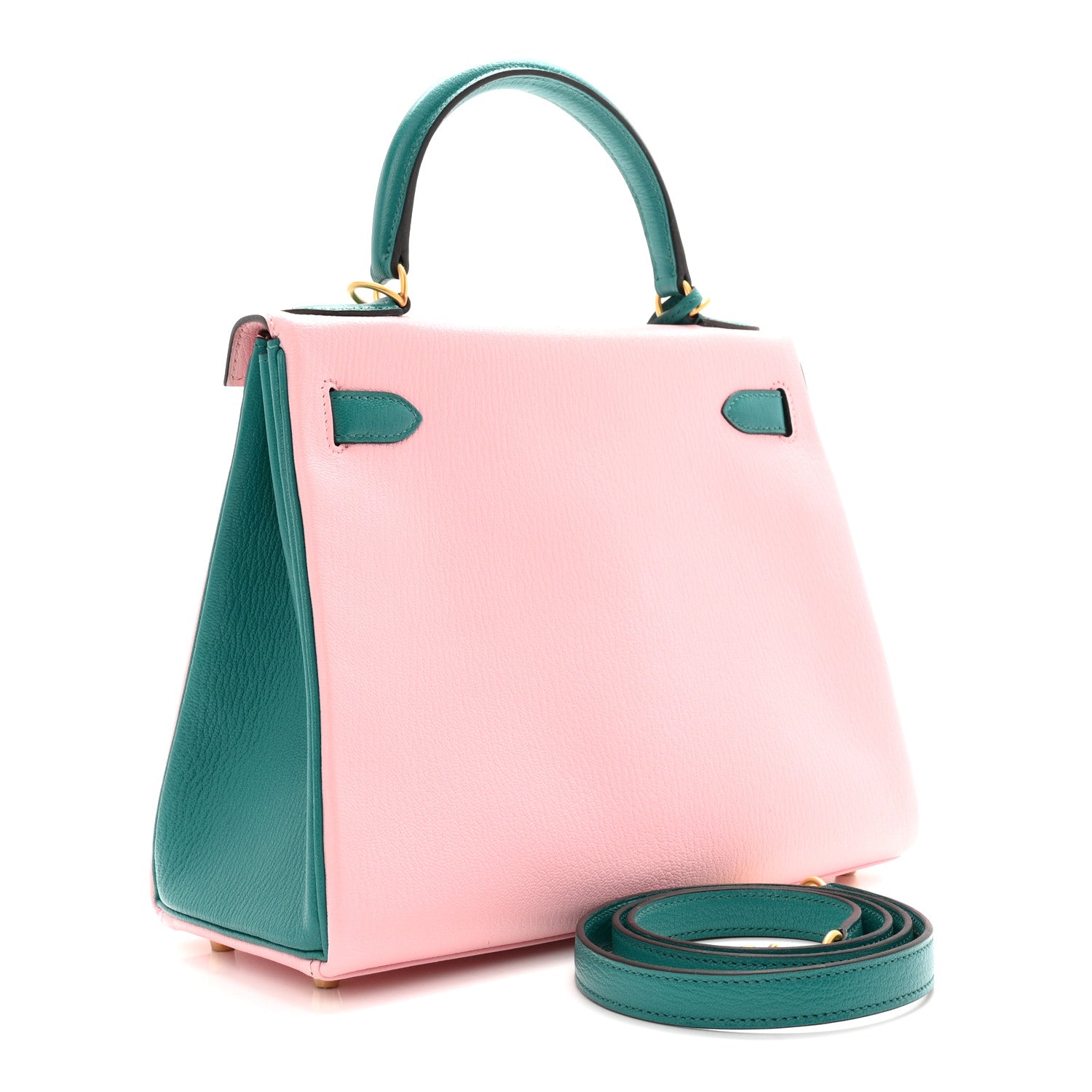 Hermes Chevre Mysore Horseshoe Kelly Retourne 28 Bleu Paon Rose Sakura 3 of 11