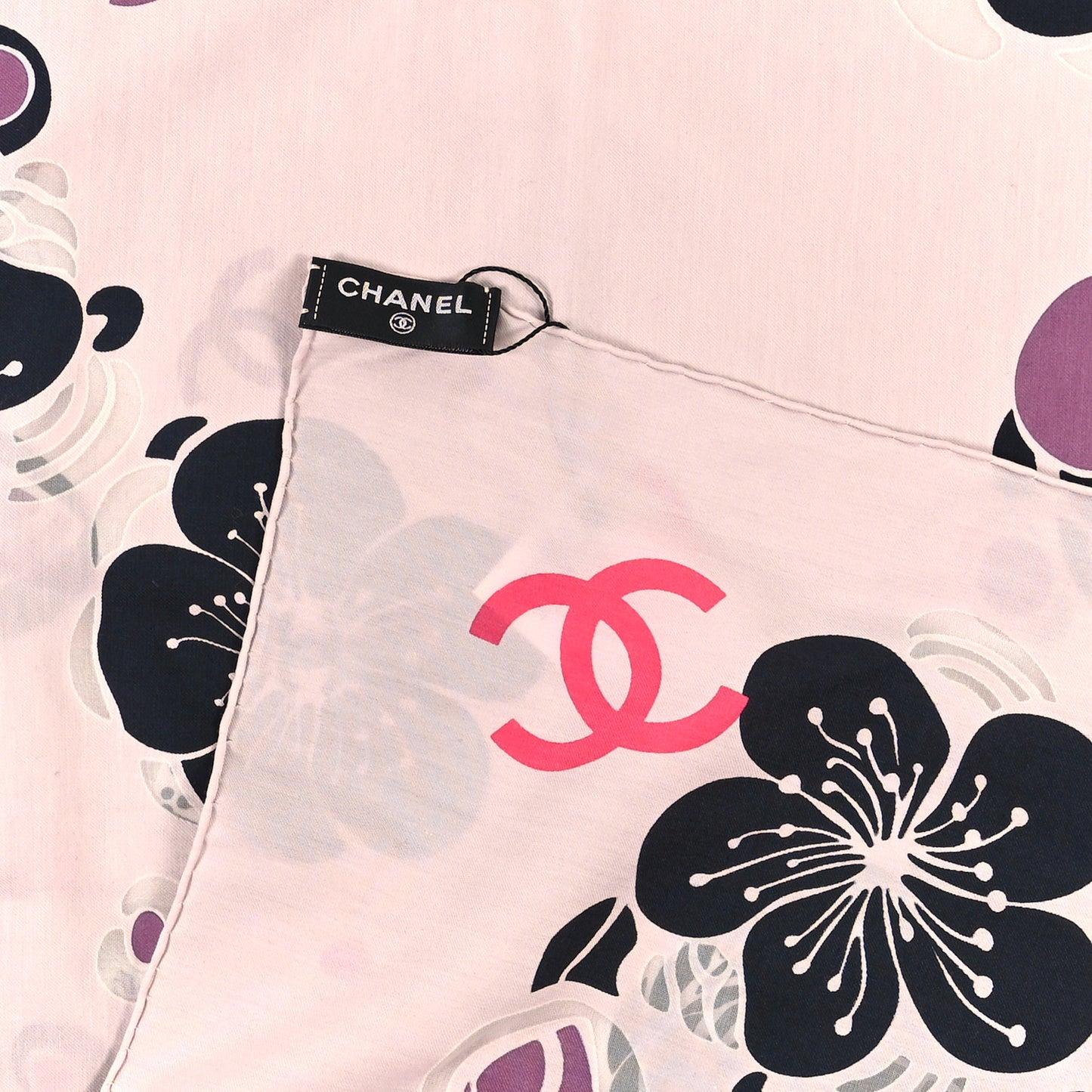 Cotton Silk CC Camellia Square Scarf Light Pink Black