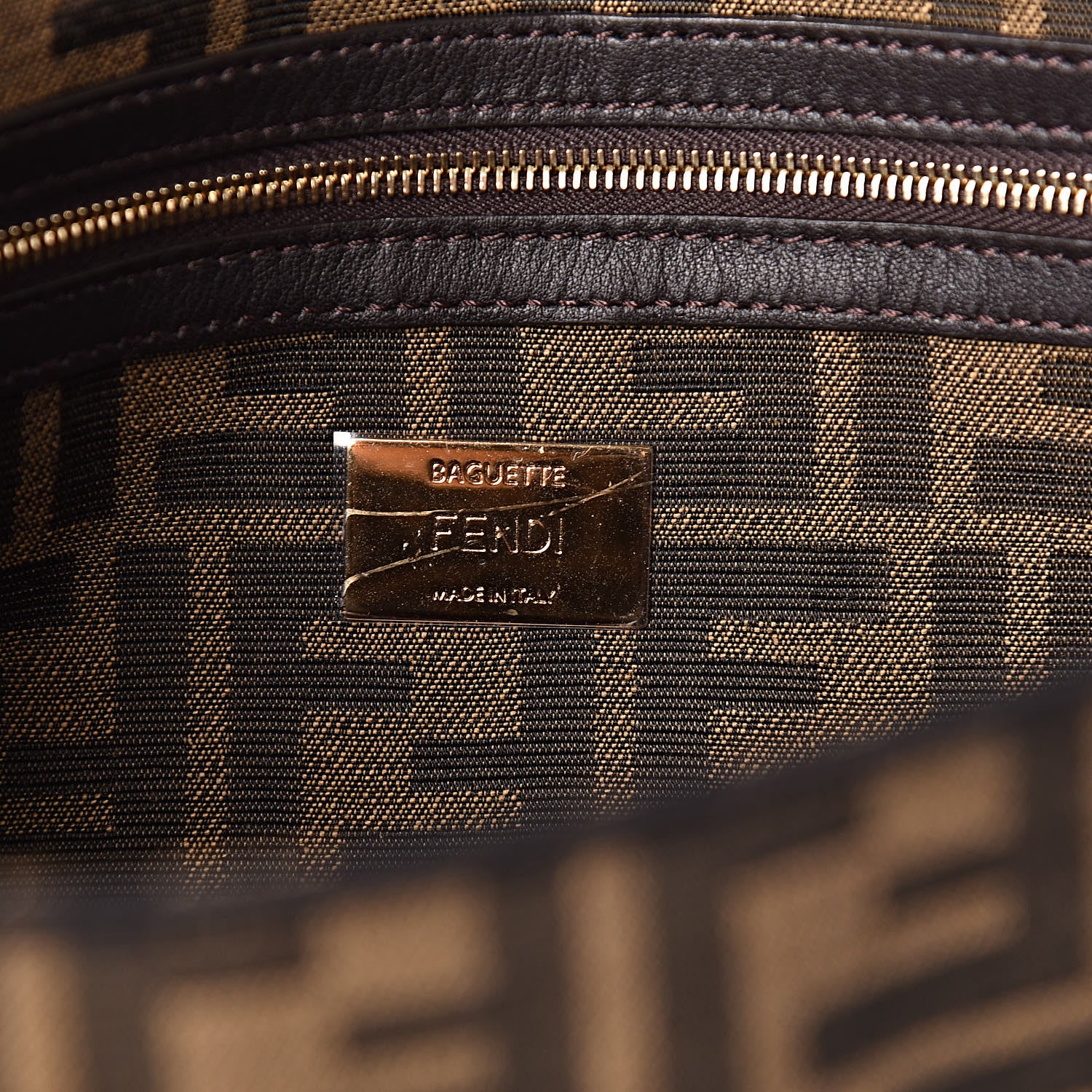 Fendi Fabric Jacquard FF 1974 Medium Baguette Tobacco Moro Black 8 of 15