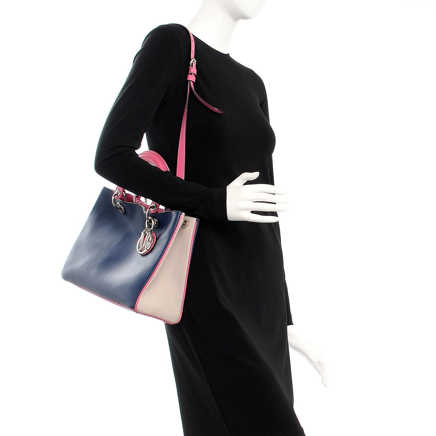 Christian Dior Smooth Calfskin Medium Tri-Color Diorissimo Bag Navy Pink 2 of 21
