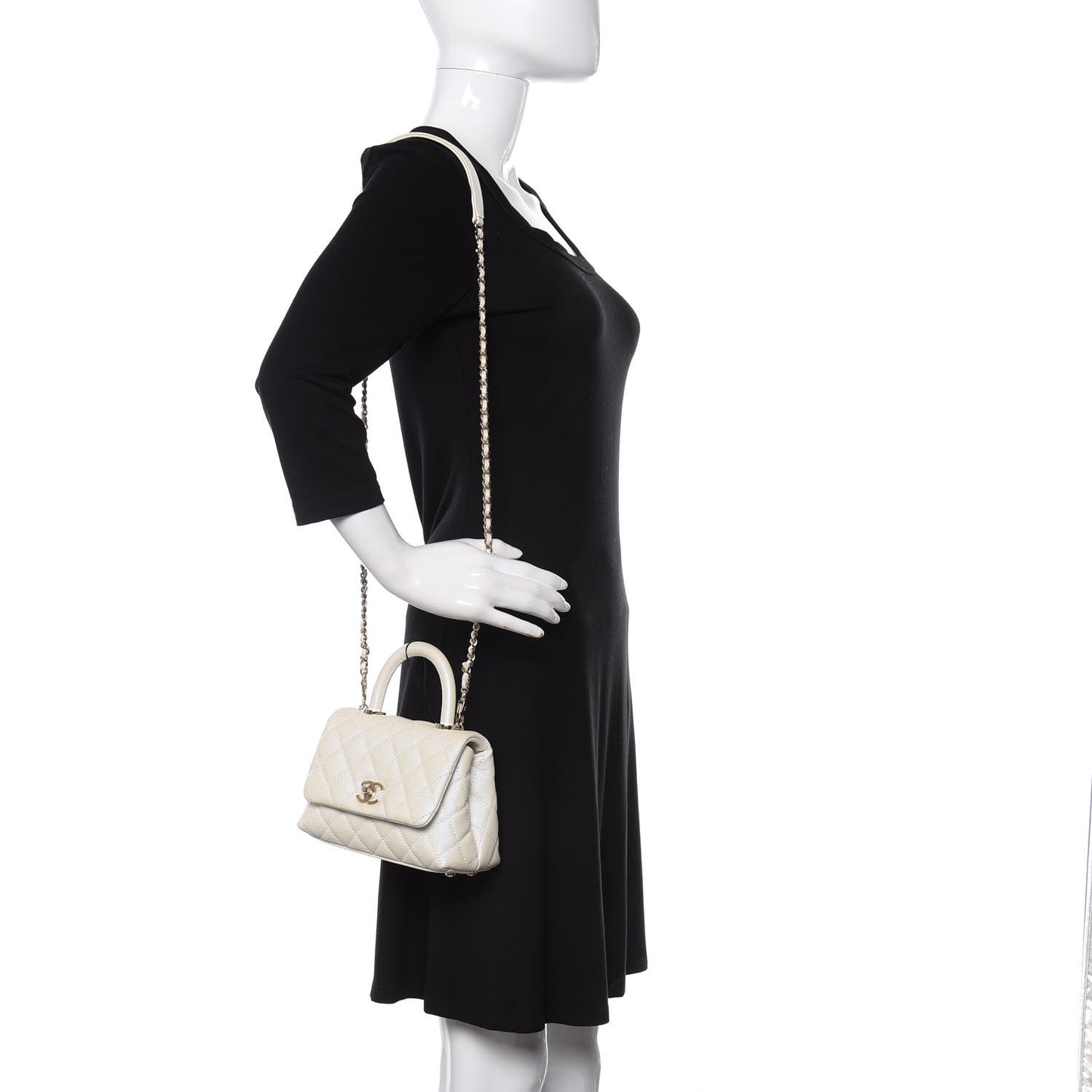 Iridescent Caviar Quilted Extra Mini Coco Handle Flap Ivory