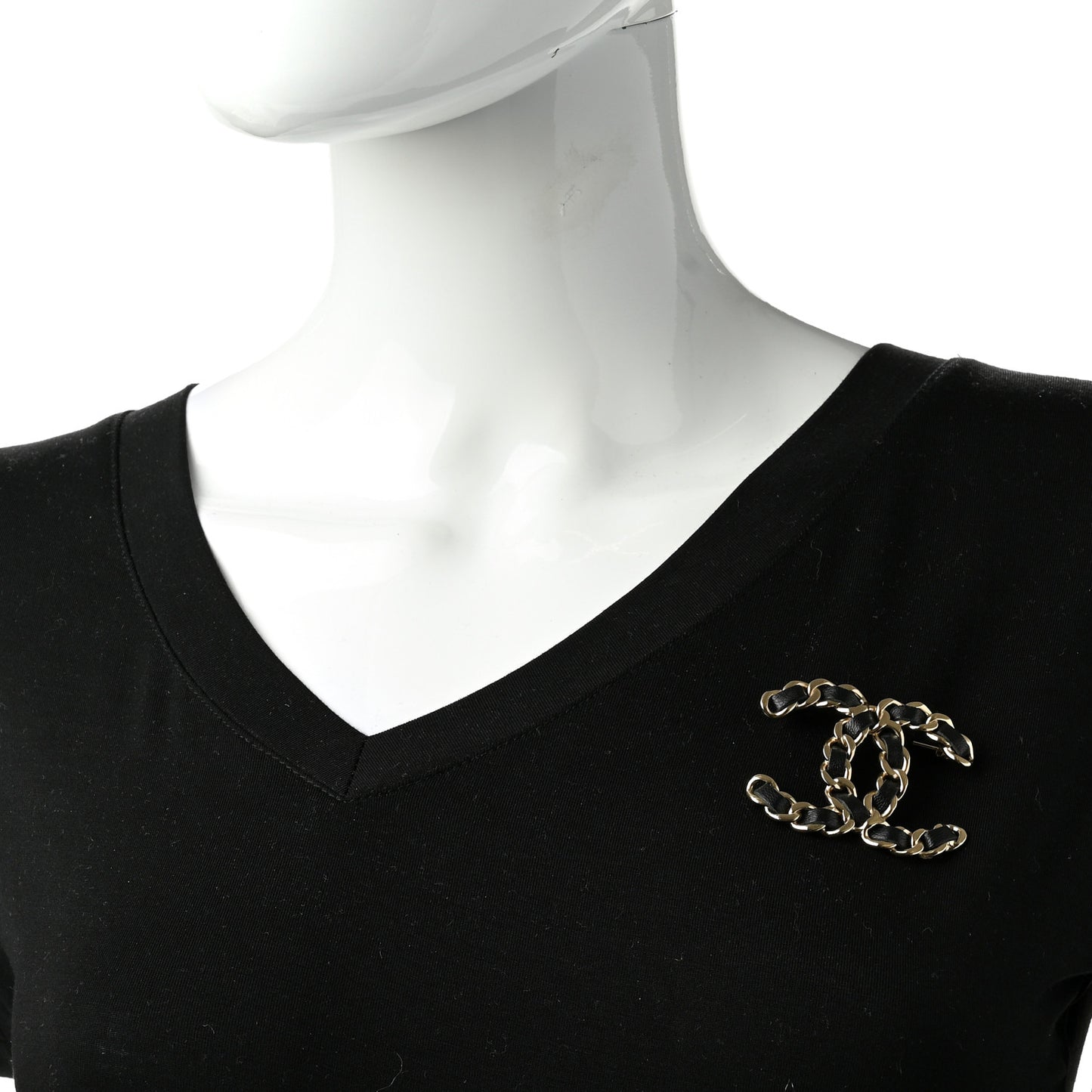 Lambskin Chain CC Brooch Black Gold