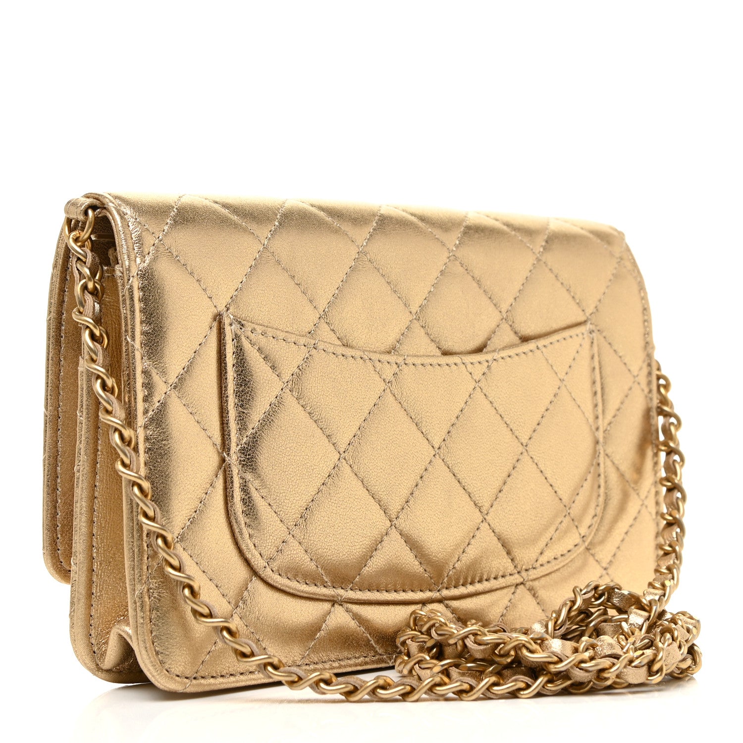 Chanel Metallic Lambskin Quilted Wallet On Chain WOC Gold 2 of 13