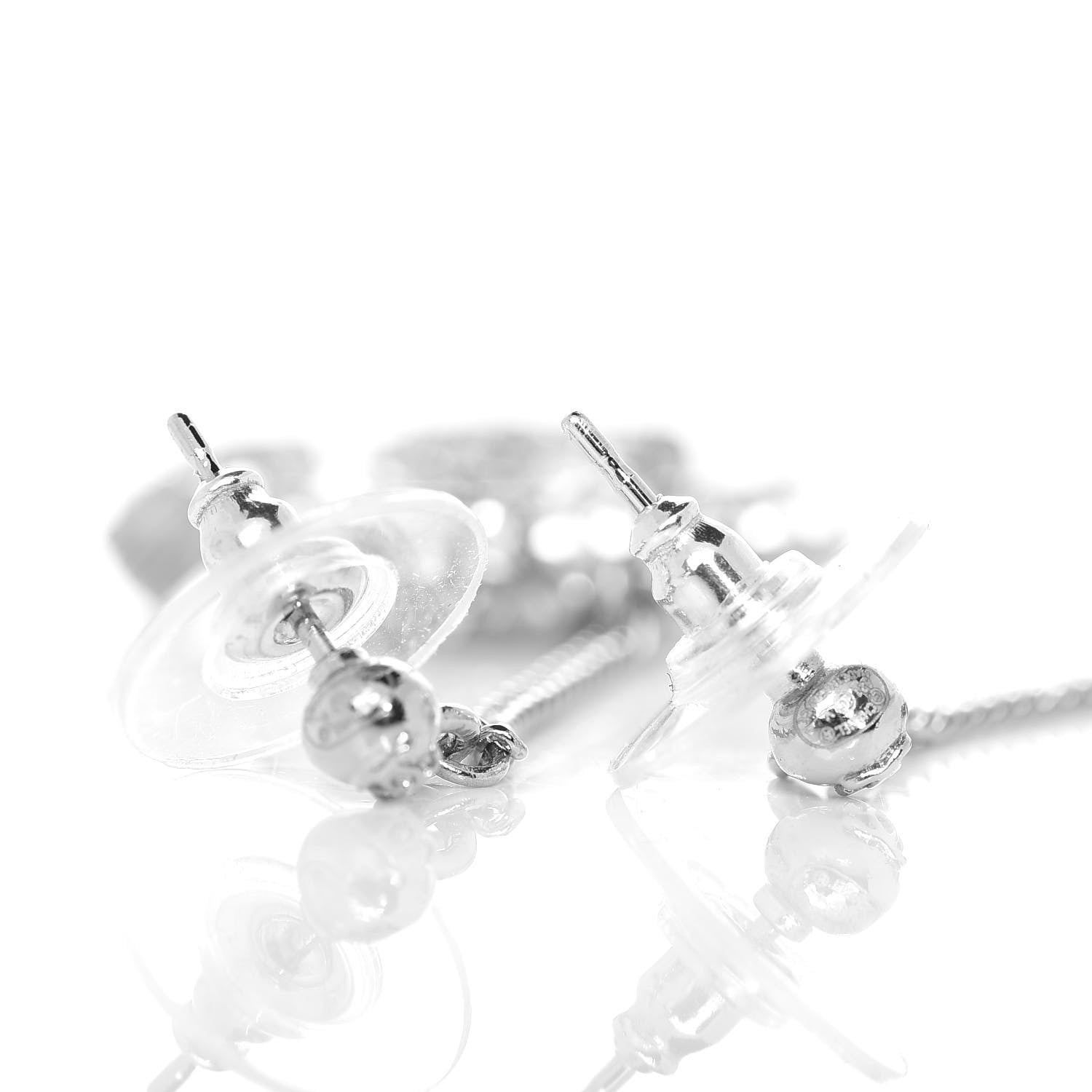 Chanel Baguette Crystal CC Drop Earrings Silver 3 of 3