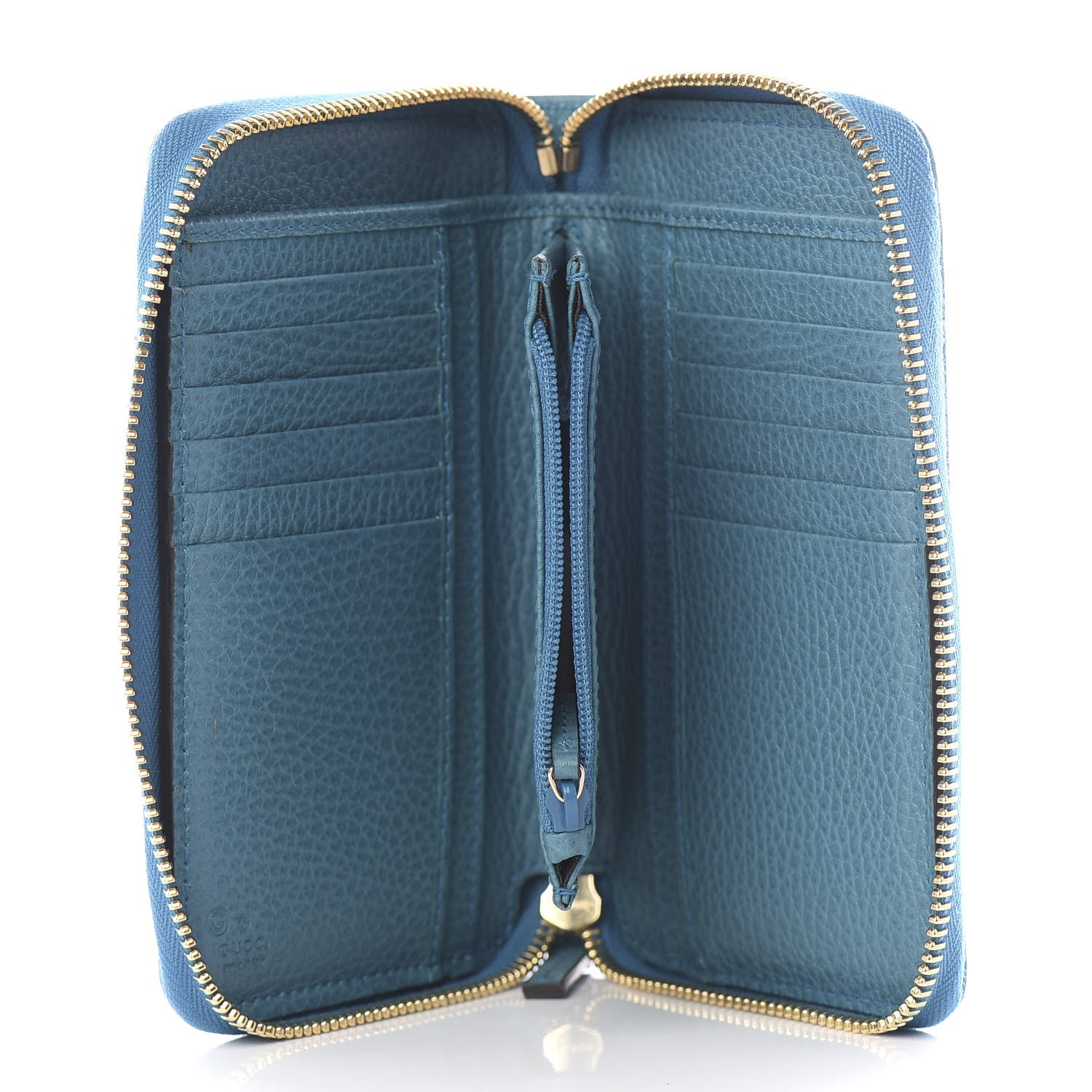 Gucci Monogram Dollar Calfskin Zip Around Compact Wallet Beige Ebony Deep Cobalt 4 of 6