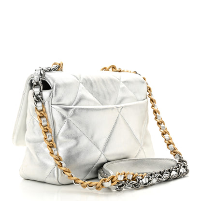 Chanel Metallic Goatskin Quilted Medium Chanel 19 Flap Silver 3 of 10
