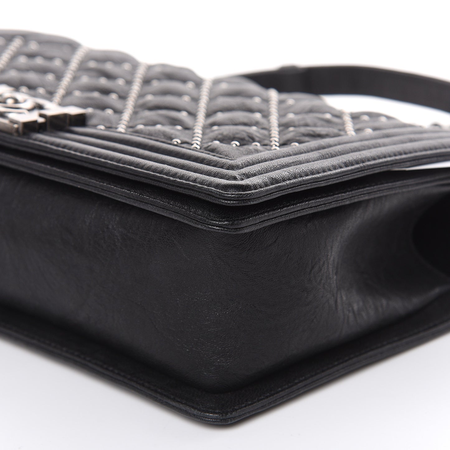 Crumpled Lambskin New Medium Studded Boy Flap Black