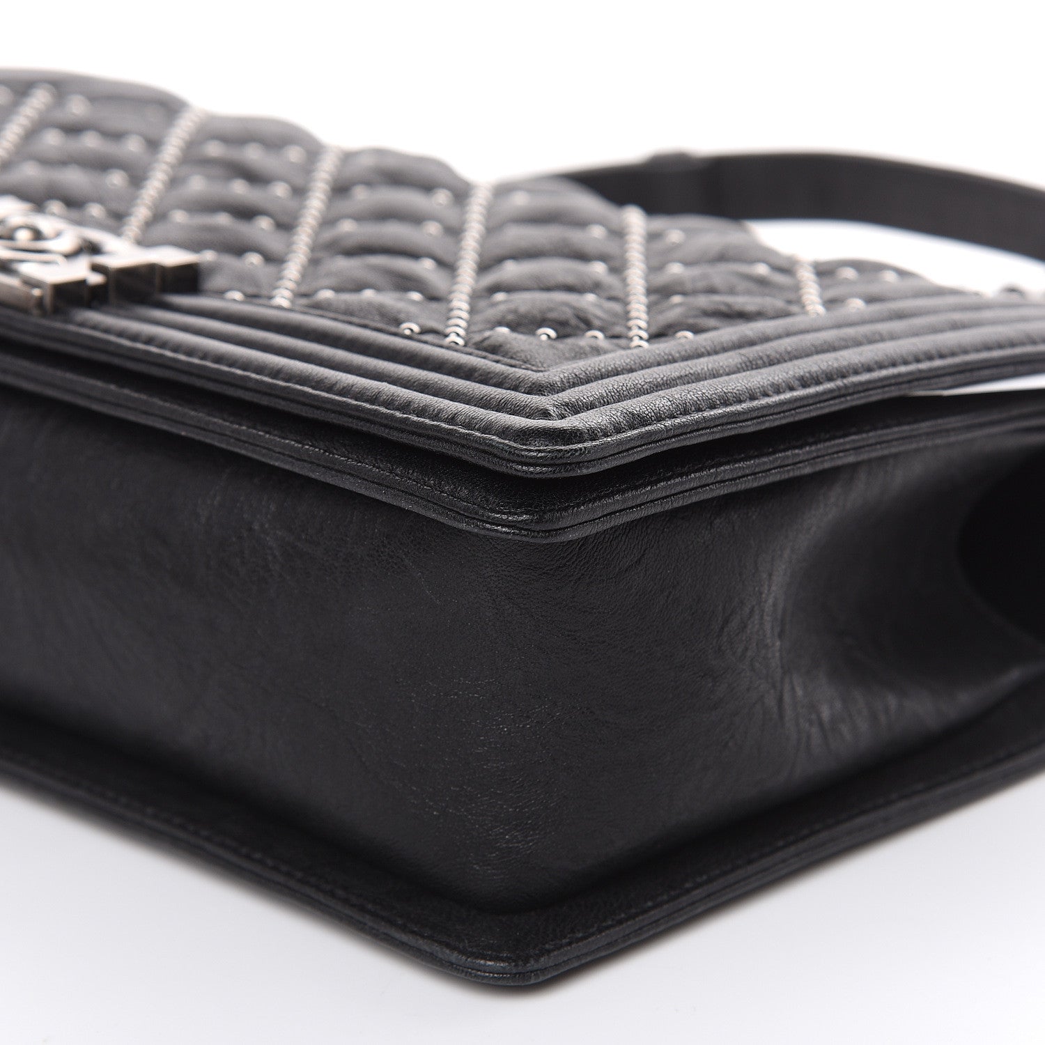 Chanel Crumpled Lambskin New Medium Studded Boy Flap Black 9 of 12