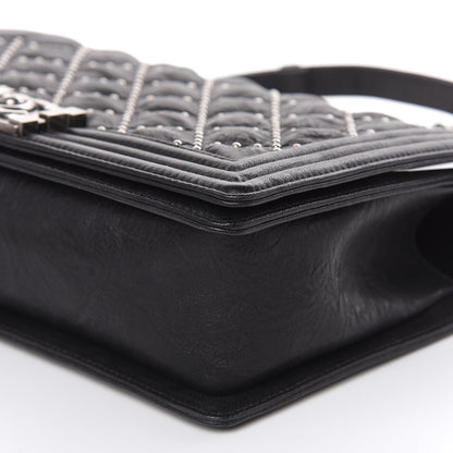 Chanel Crumpled Lambskin New Medium Studded Boy Flap Black 9 of 12