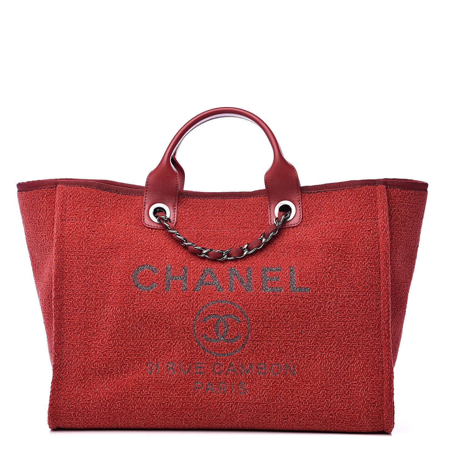 Chanel Lurex Boucle Large Deauville Tote Red 1 of 10