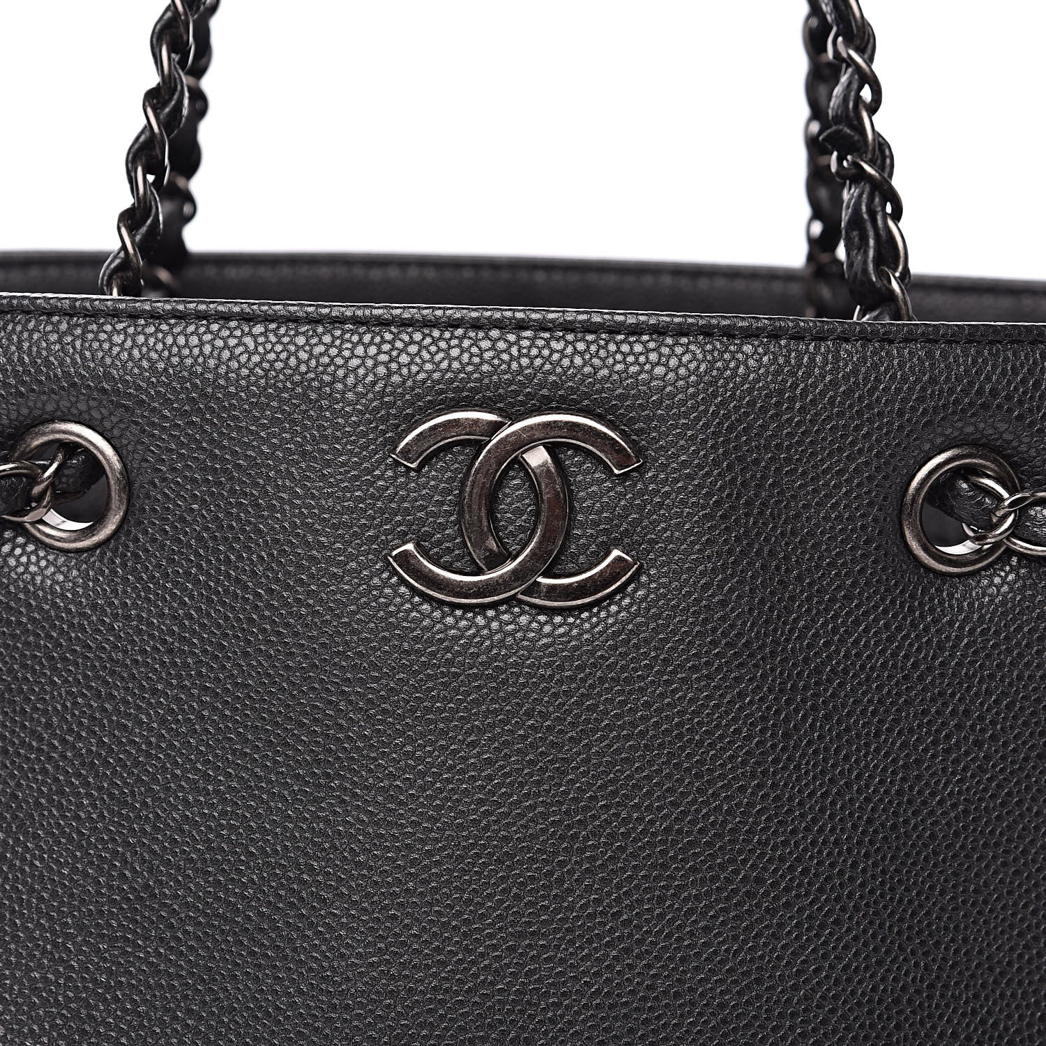 Chanel Metallic Grained Calfskin Medium Woven Chain Shopping Tote Black 13 of 13