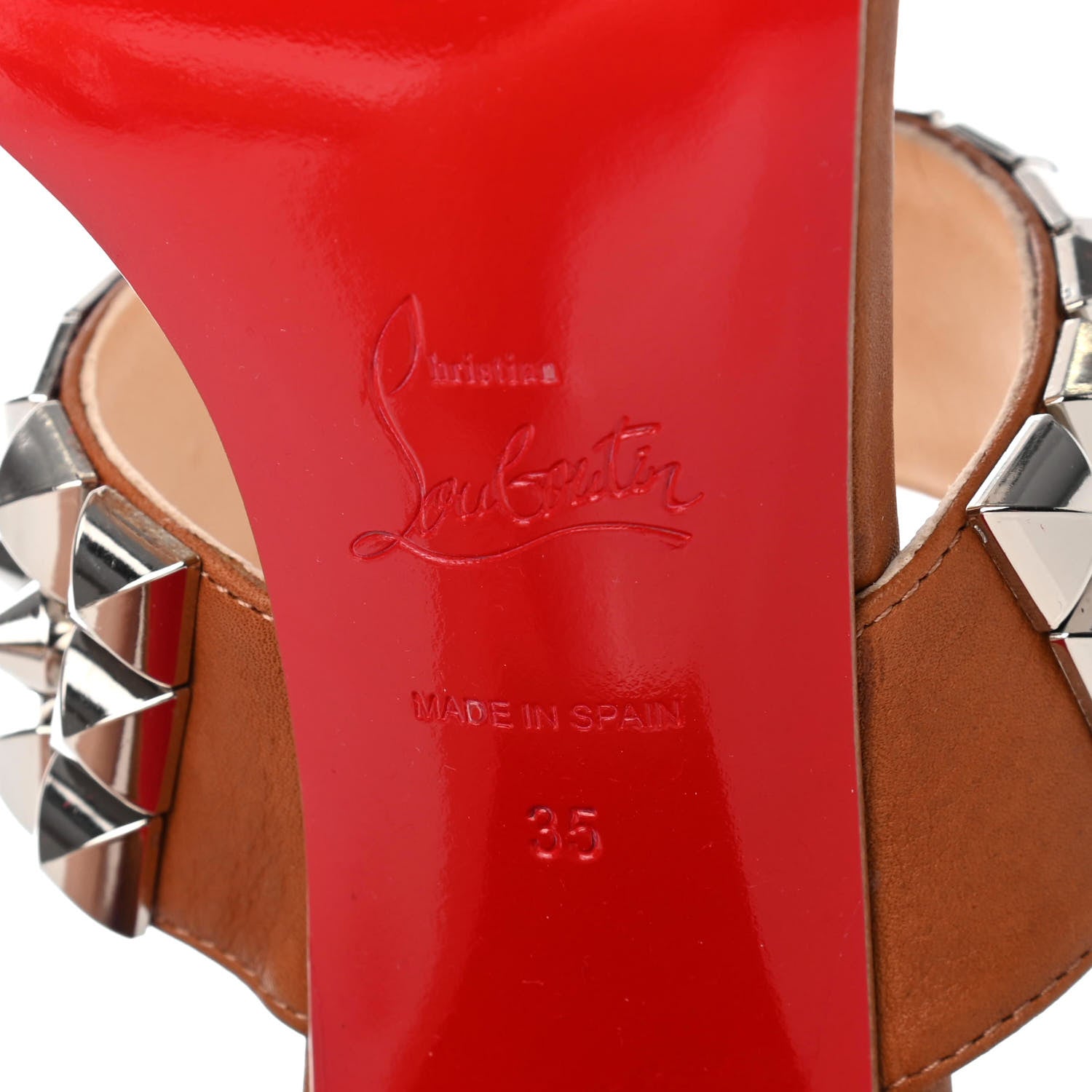 Christian Louboutin Calfskin Studded Tina Goes Mad 55 Slide Sandals 35 Cuoio 6 of 7