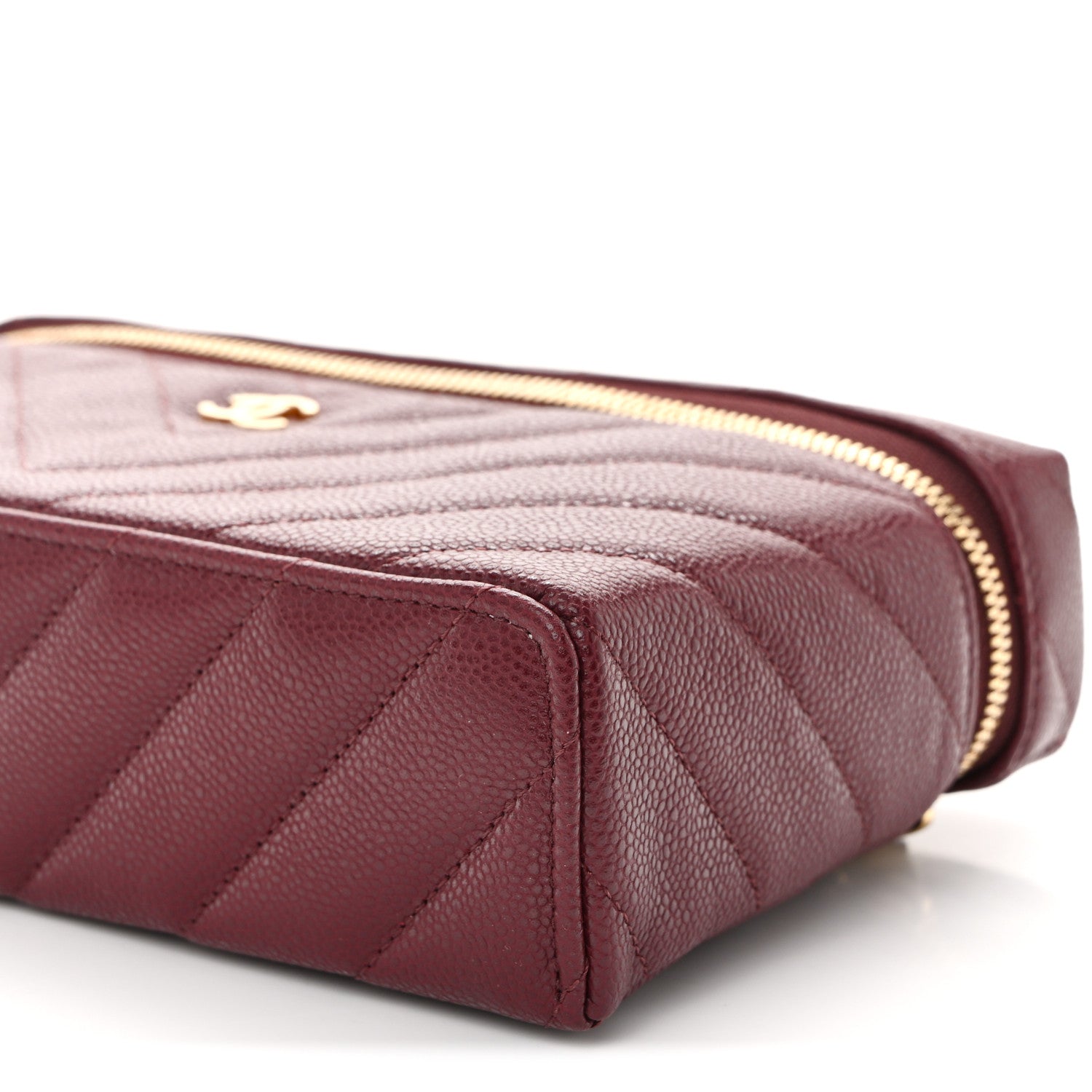 Chanel Caviar Chevron Quilted Top Handle Slim Vanity With Chain Black Burgundy 10 of 11