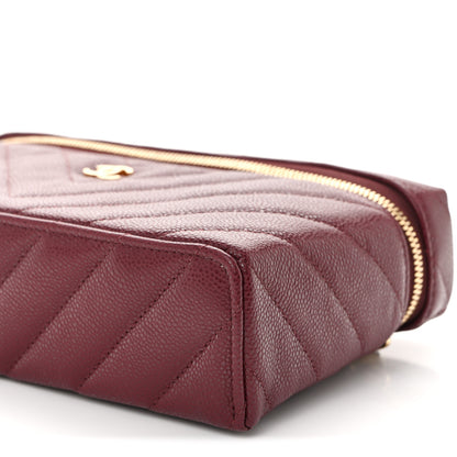 Chanel Caviar Chevron Quilted Top Handle Slim Vanity With Chain Black Burgundy 10 of 11