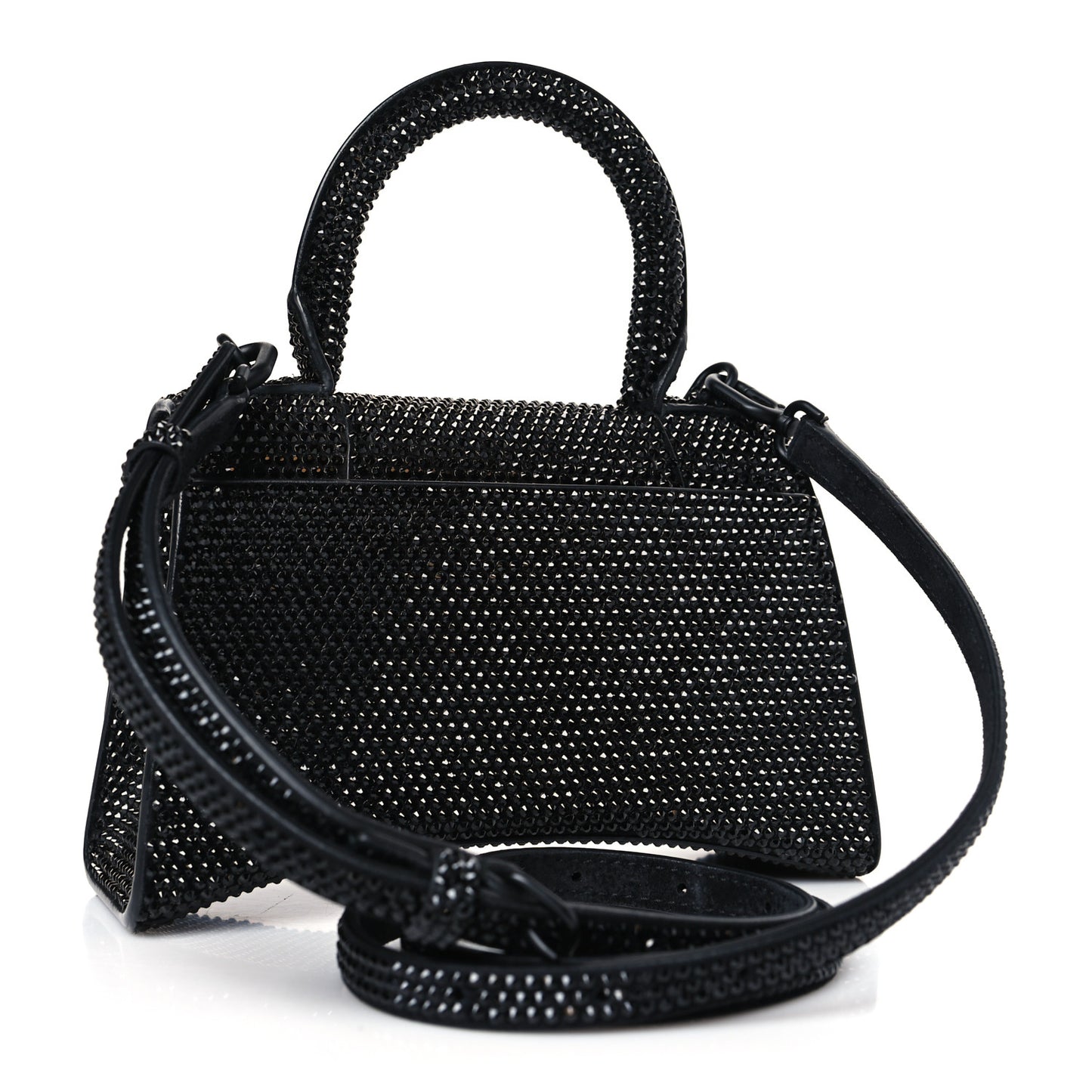 Strass Suede Hourglass Top Handle Bag XS Black