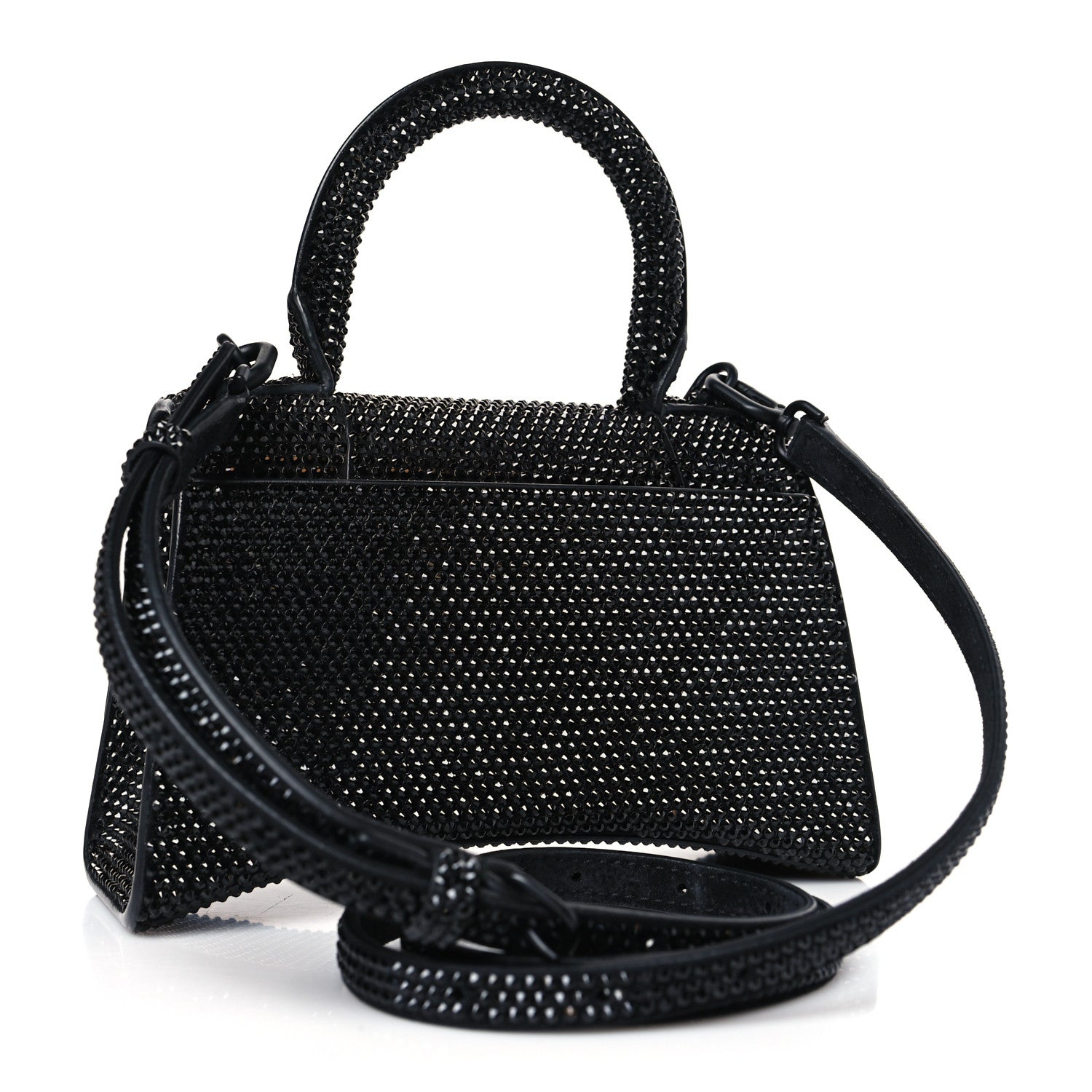 Balenciaga Strass Suede Hourglass Top Handle Bag XS Black 3 of 9