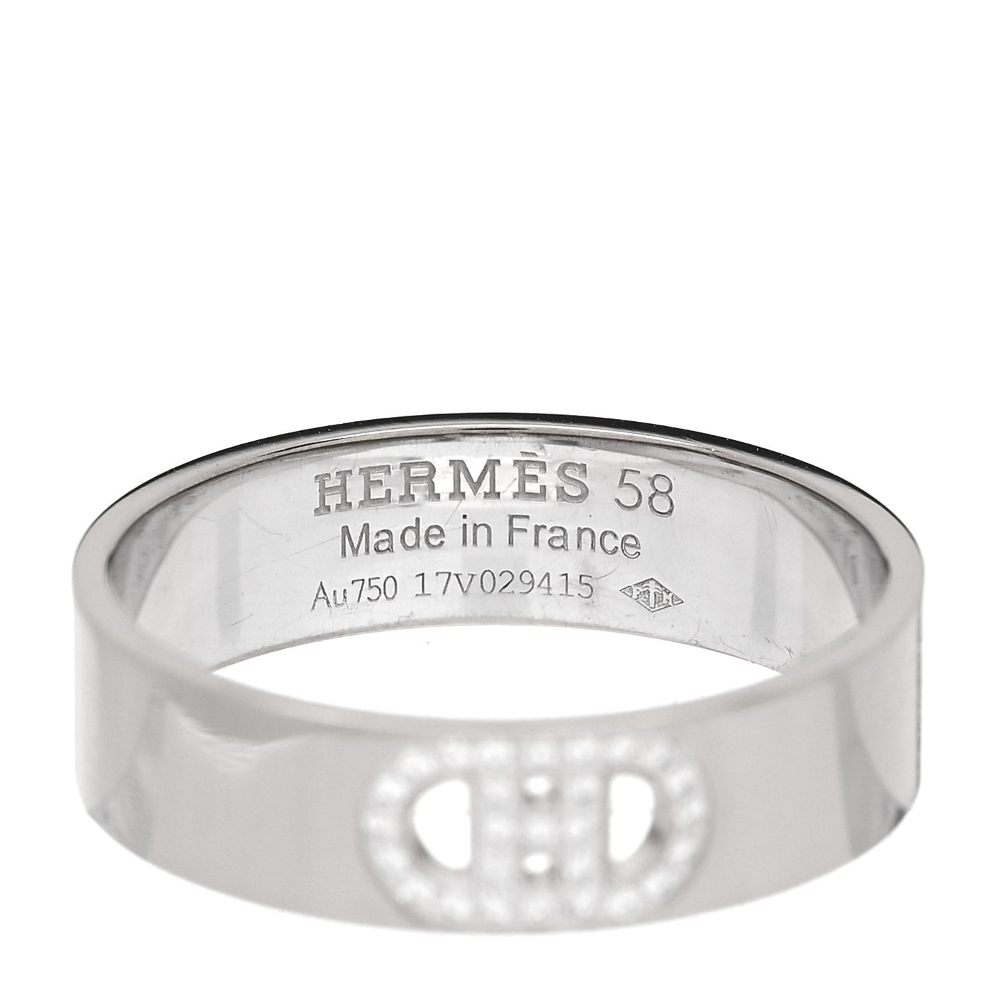 18K White Gold Diamond PM H D'Ancre Ring 58 8.25